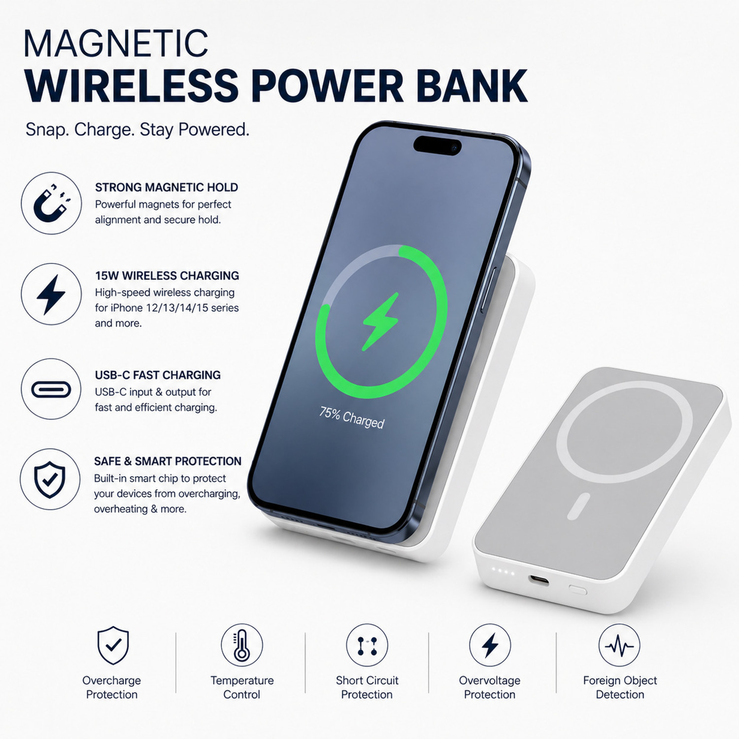 Image of FAHIG 10000 mAh 15 W Wireless With MagSafe Mini Pocket Size Power Bank