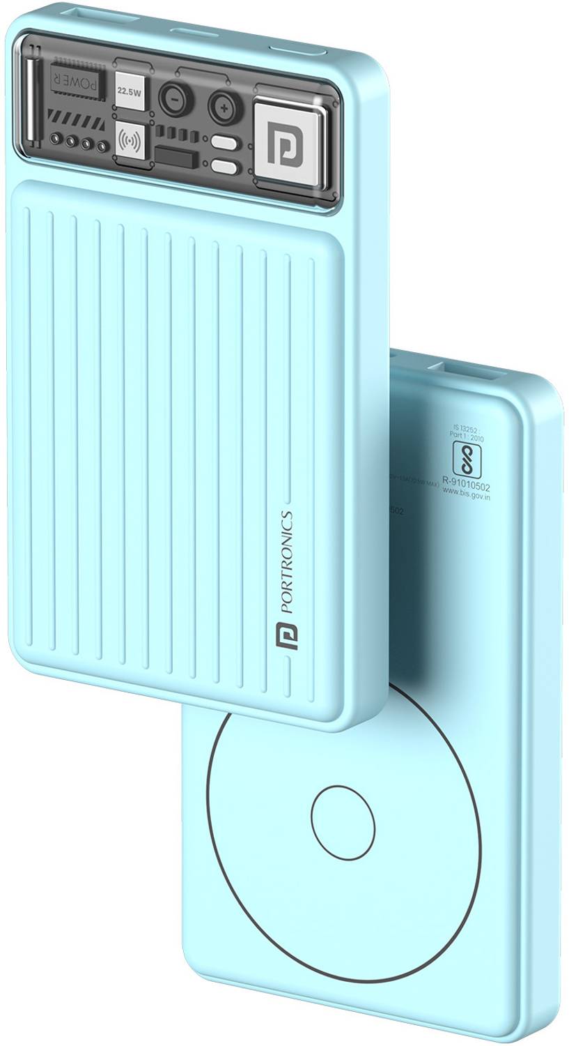 Portronics 10000 mAh 22.5 W Wireless Power Bank (Light Blue, Lith