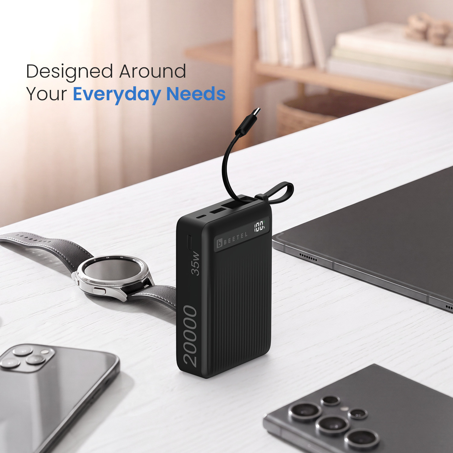 Image of Beetel 20000 mAh 35 W Nano Pocket Size Power Bank (Black, Lithium Polymer, Fast Charging for Mobile, Tablet, Smartwatch, Earbuds, Speaker)