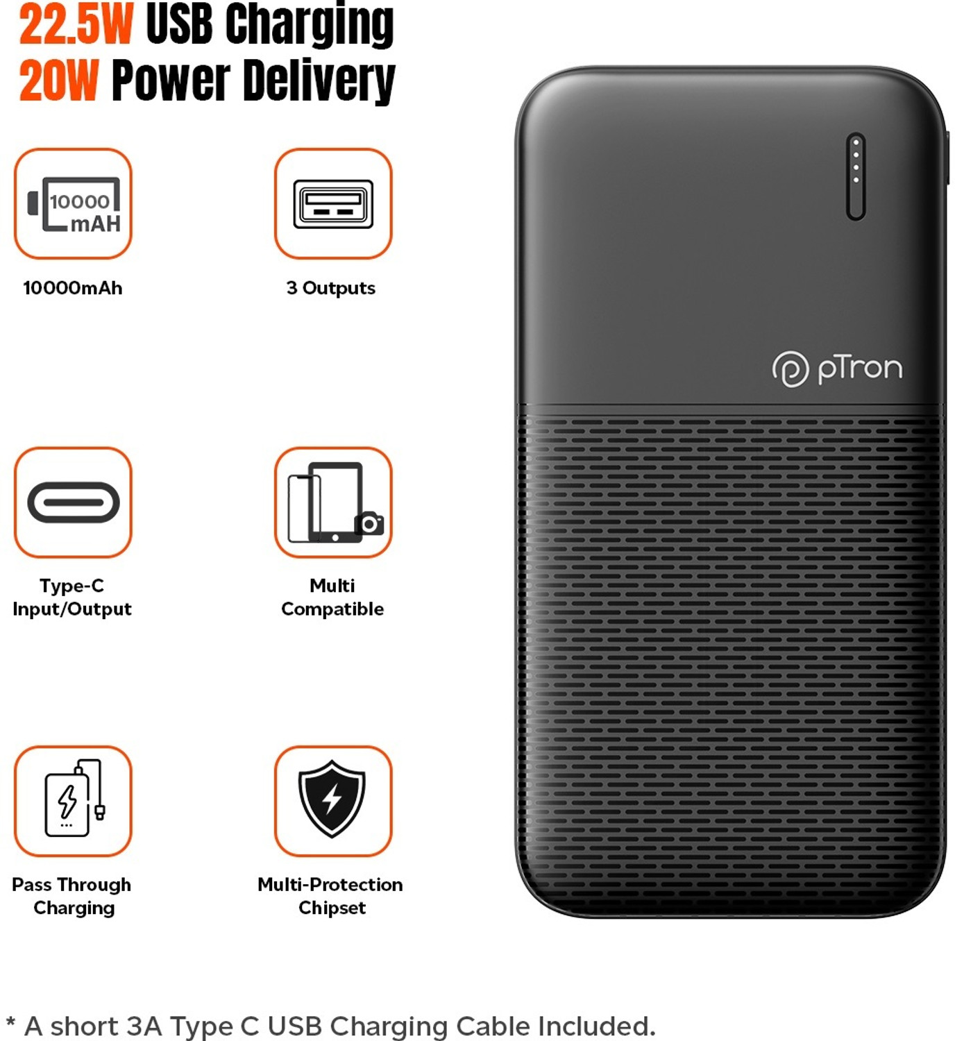 Image of PTron 10000 mAh 22.5 W Compact Power Bank