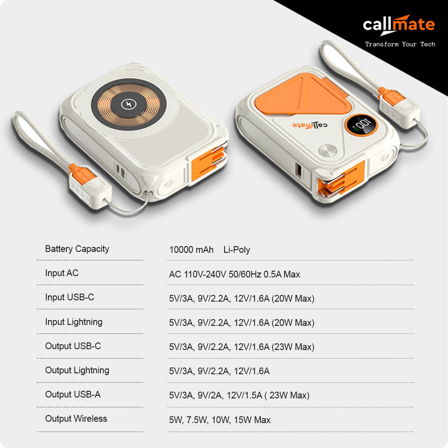 Image of Callmate 10000 mAh 23 W Wired & Wireless With MagSafe Compact Power Bank