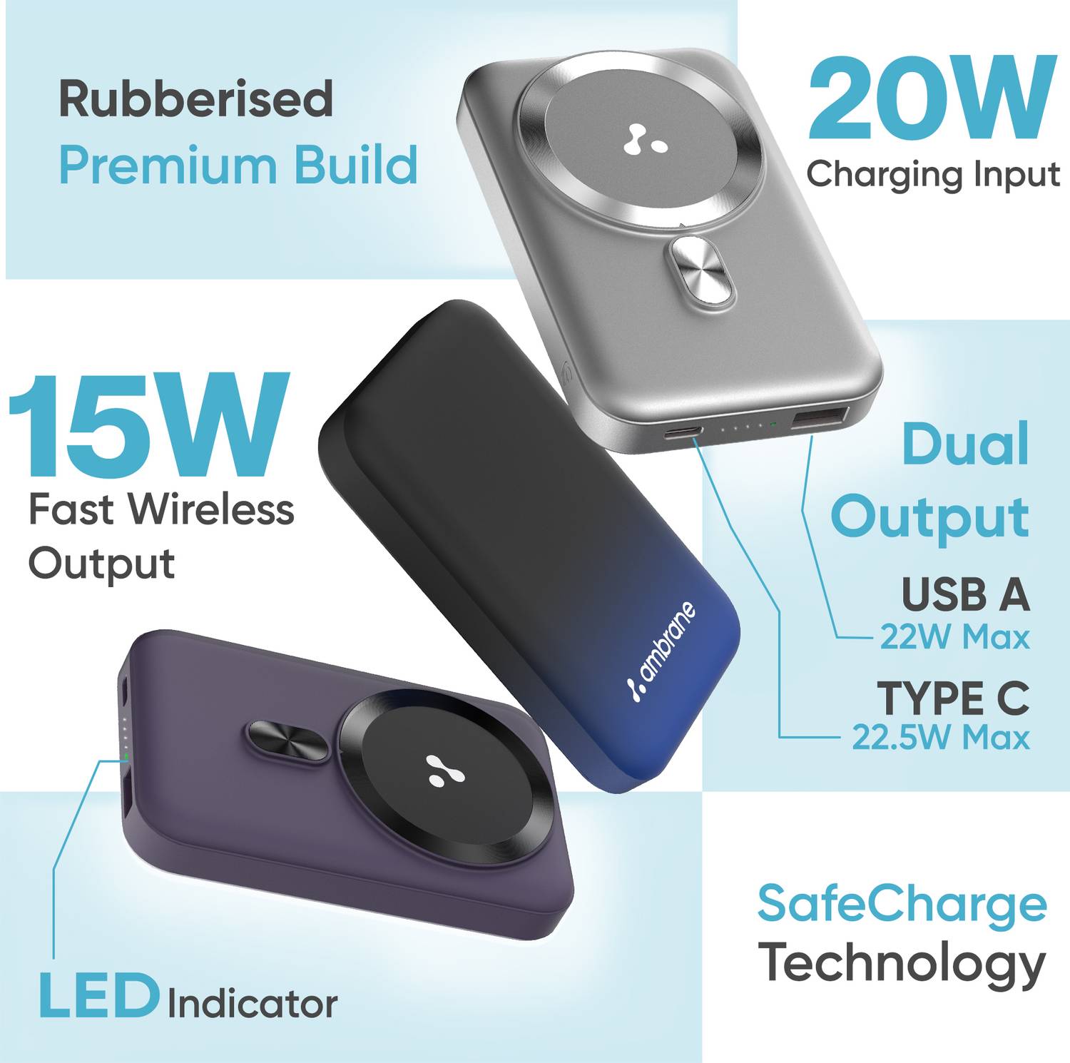 Ambrane 10000 mAh 22.5W Wireless MagSafe Power Bank - Image 2