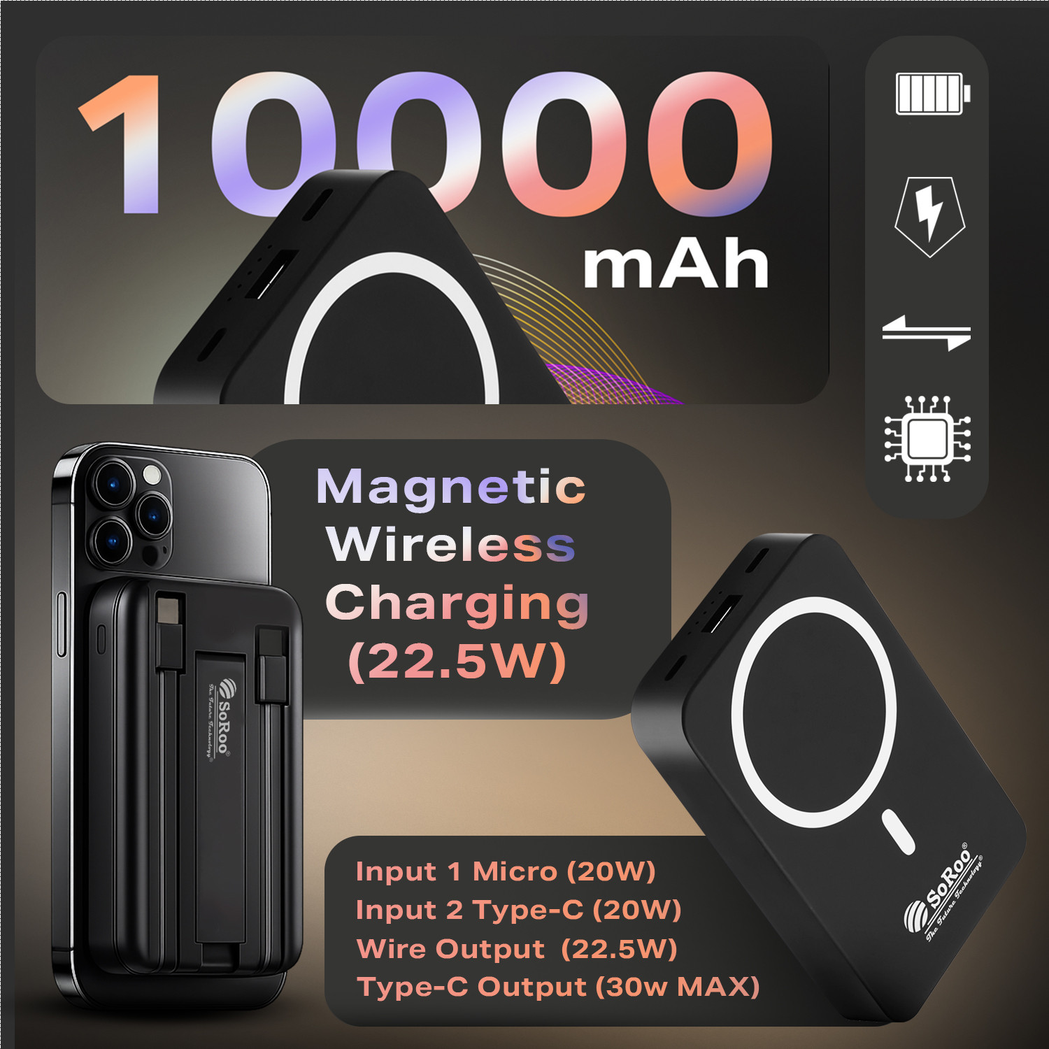 Image of Soroo Future 10000 mAh 30 W Wired & Wireless With MagSafe Ultra Compact Pocket Size Power Bank