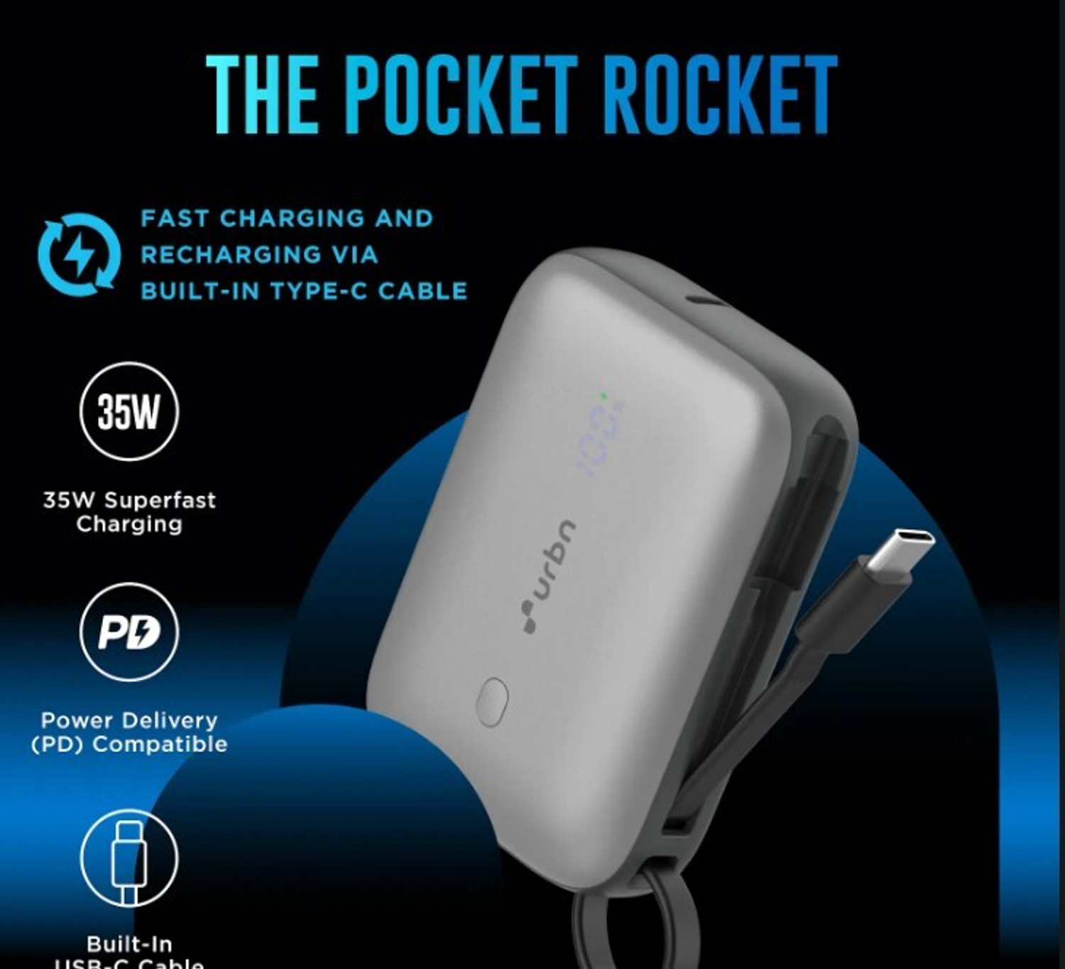 Image of URBN 10000 mAh Nano Pocket Size Power Bank (Grey, Lithium, Fast Charging for Laptop, Mobile)