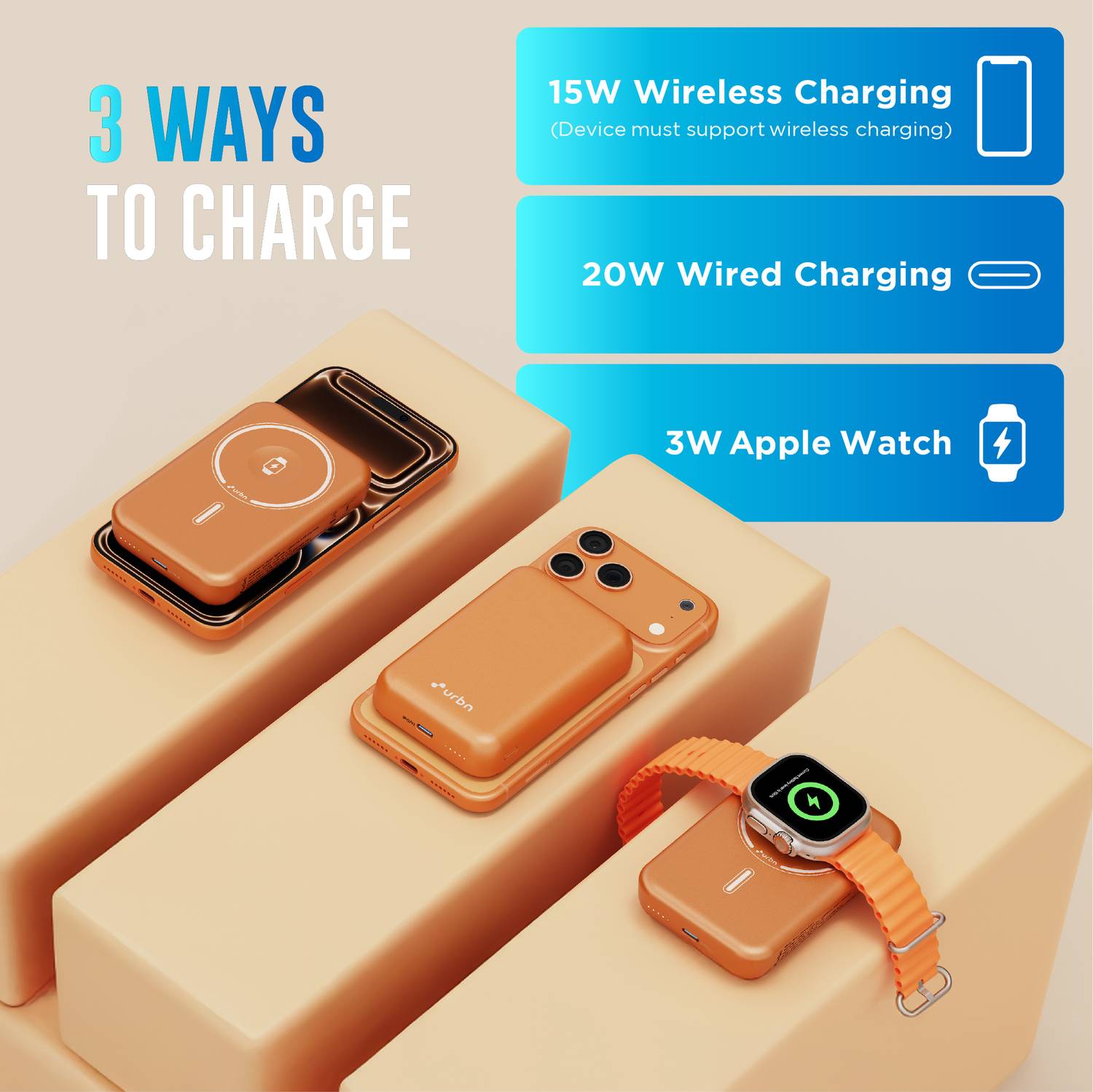 URBN 10000 mAh 20W Wired & Wireless Power Bank - Image 4