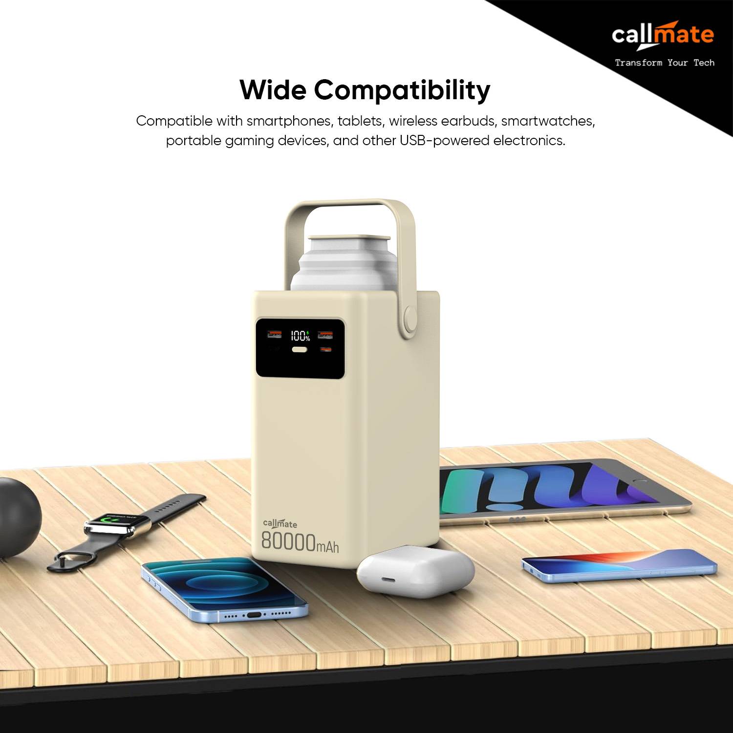 Callmate 80000 mAh 23W Power Bank Beige - Image 4