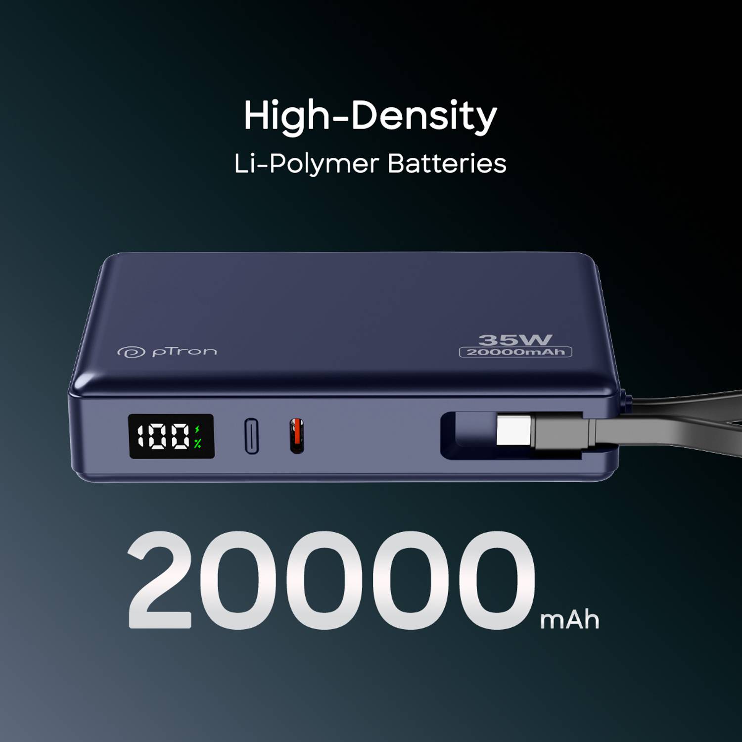 PTron 20000 mAh 35W Blue Power Bank - Image 3