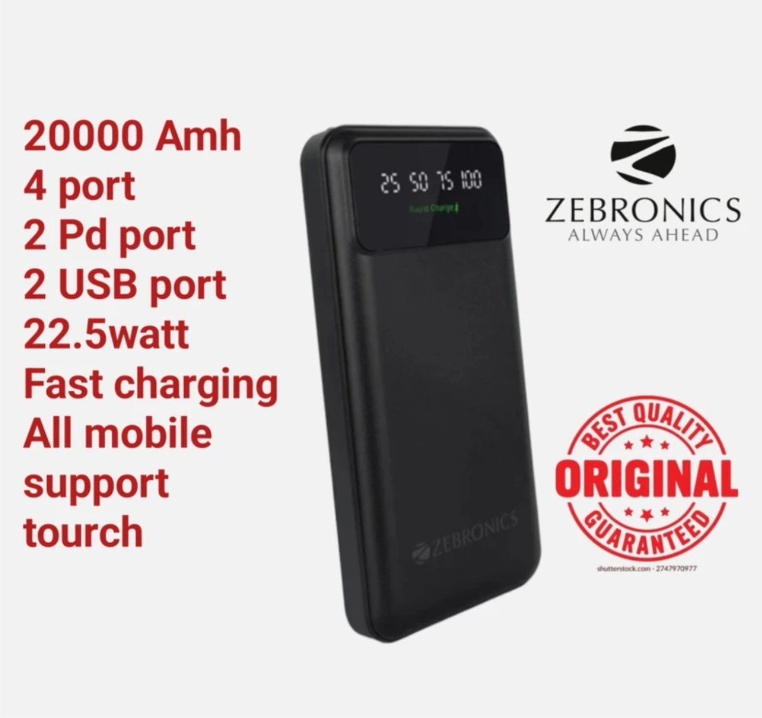 Image of ZEBRONICS 20000 mAh 22.5 W Power Bank