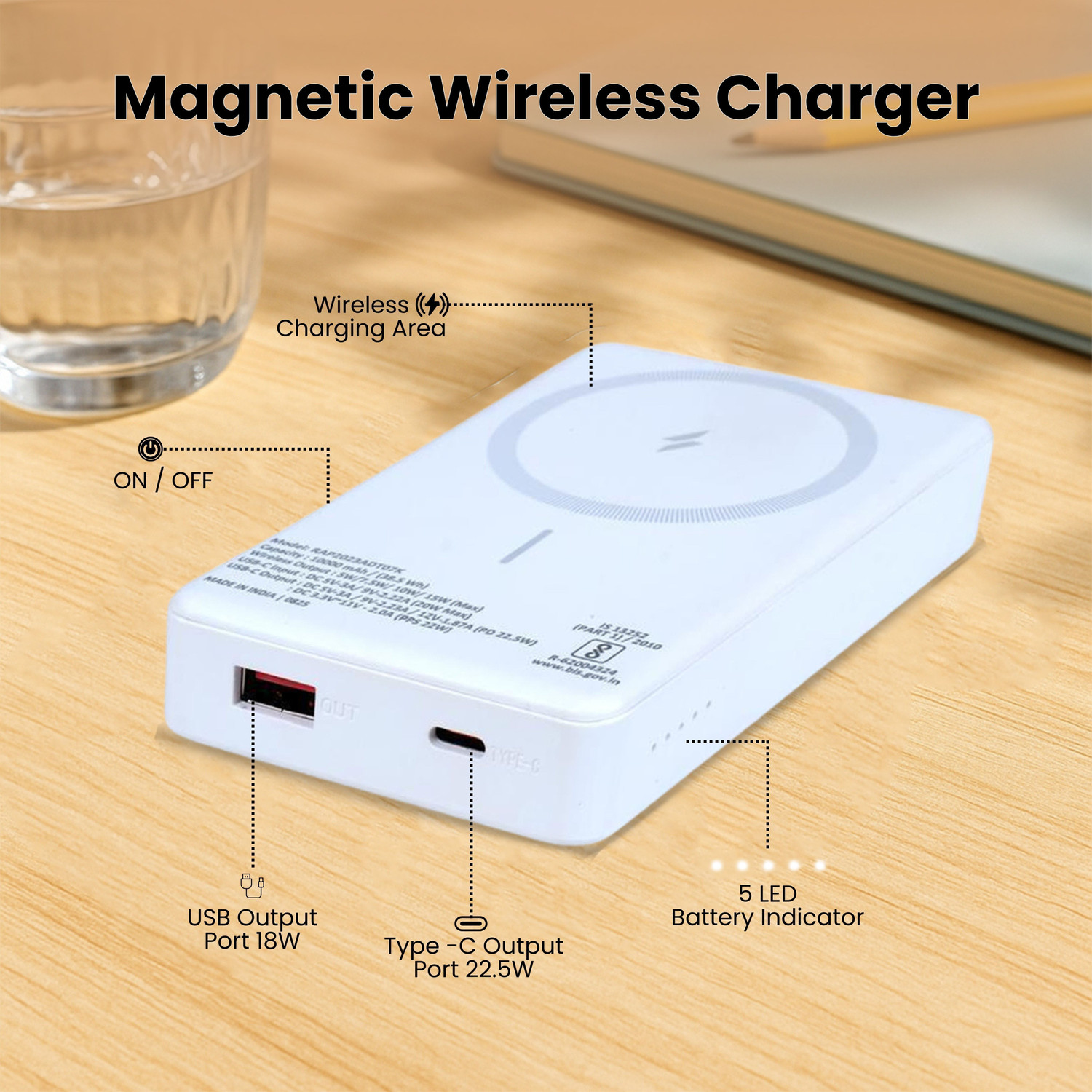 Image of True Desire 10000 mAh 22.5 W Wired & Wireless With MagSafe Mini Pocket Size Power Bank