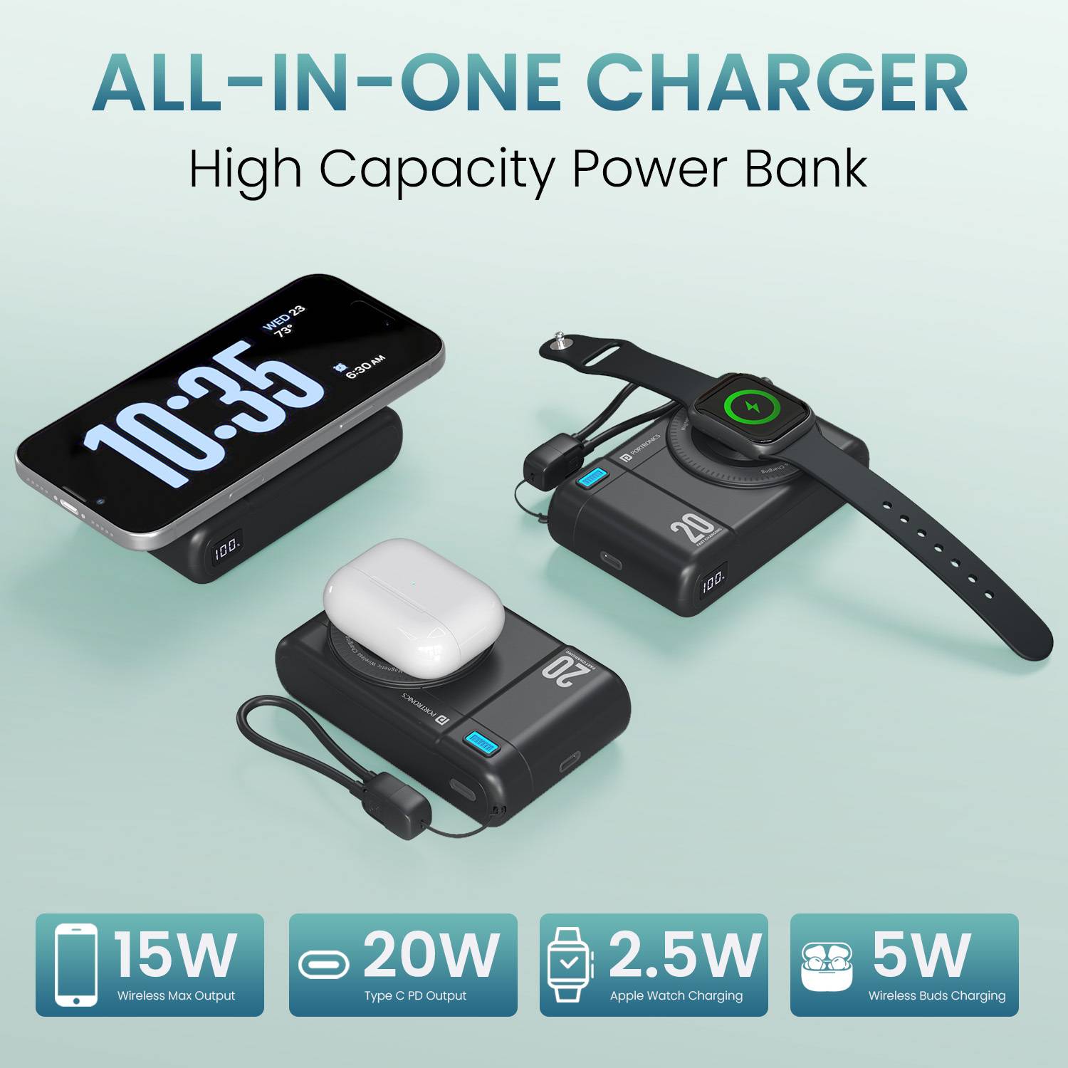 Portronics 20000 mAh 22.5W Wireless Power Bank - Image 2