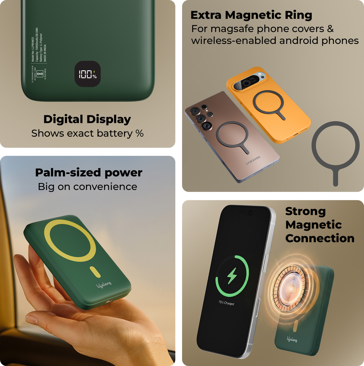Image of Lifelong 10000 mAh 22.5 W Wired & Wireless Pocket Size Power Bank