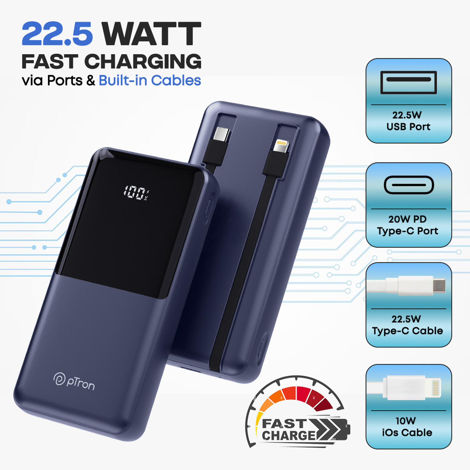 Image of PTron 20000 mAh 22.5 W Compact Pocket Size Power Bank