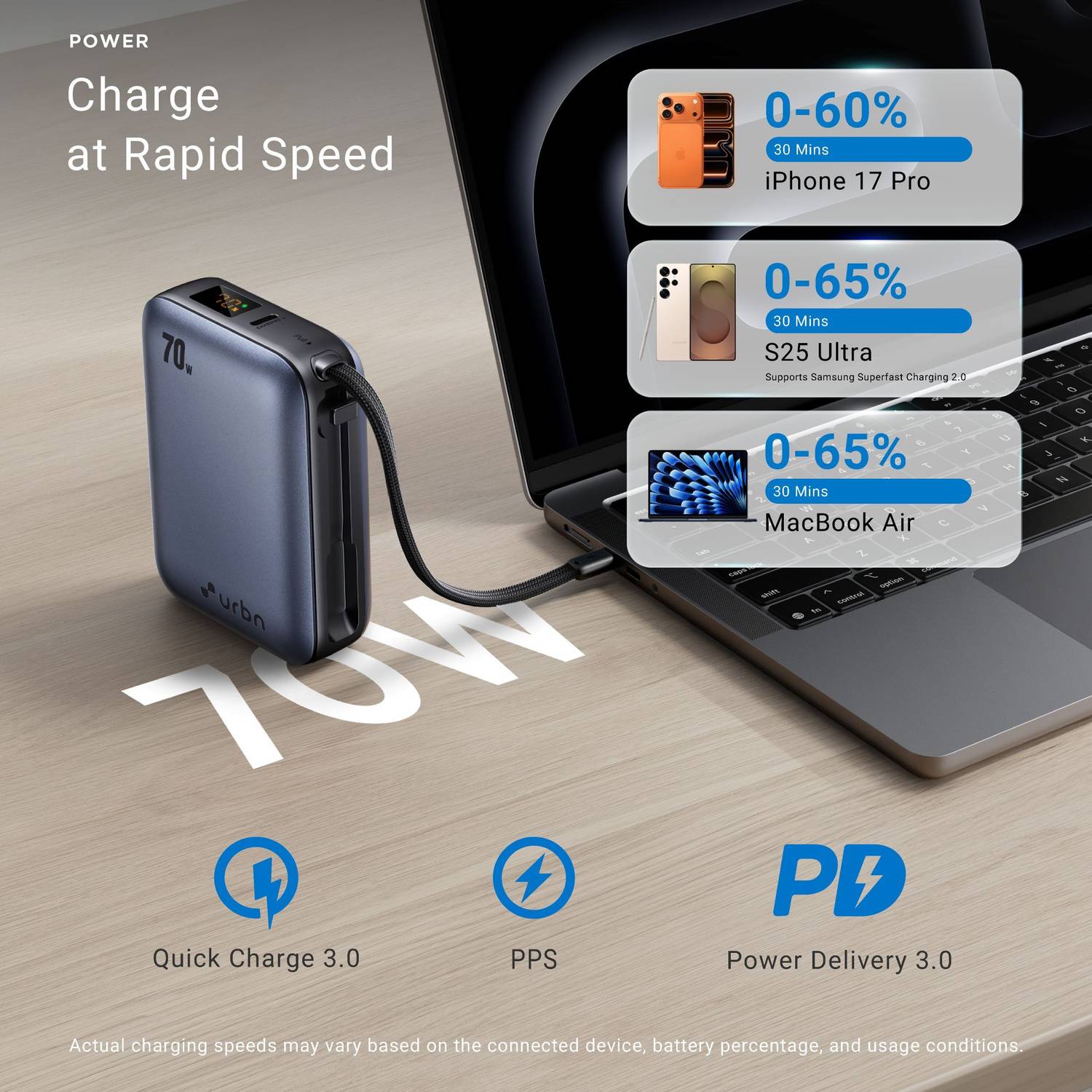 URBN 20000 mAh 70W Pocket Power Bank Blue - Image 3