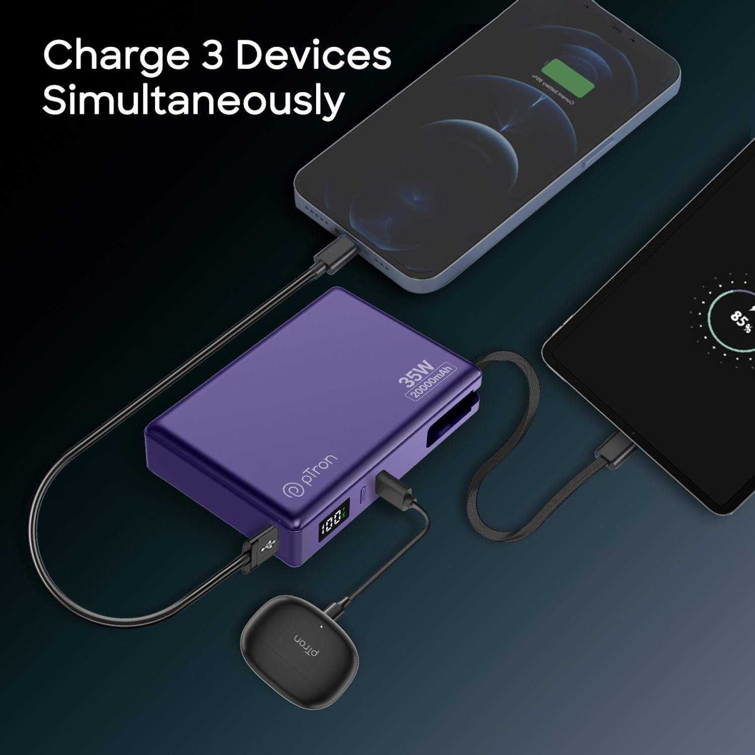 Image of PTron 20000 mAh 35 W Compact Pocket Size Power Bank