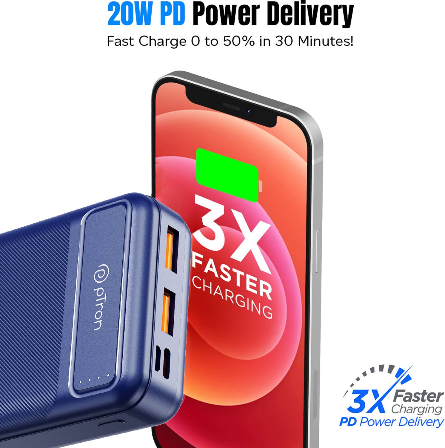 PTron 10000 mAh 22.5W Nano Power Bank (Blue) - Image 5