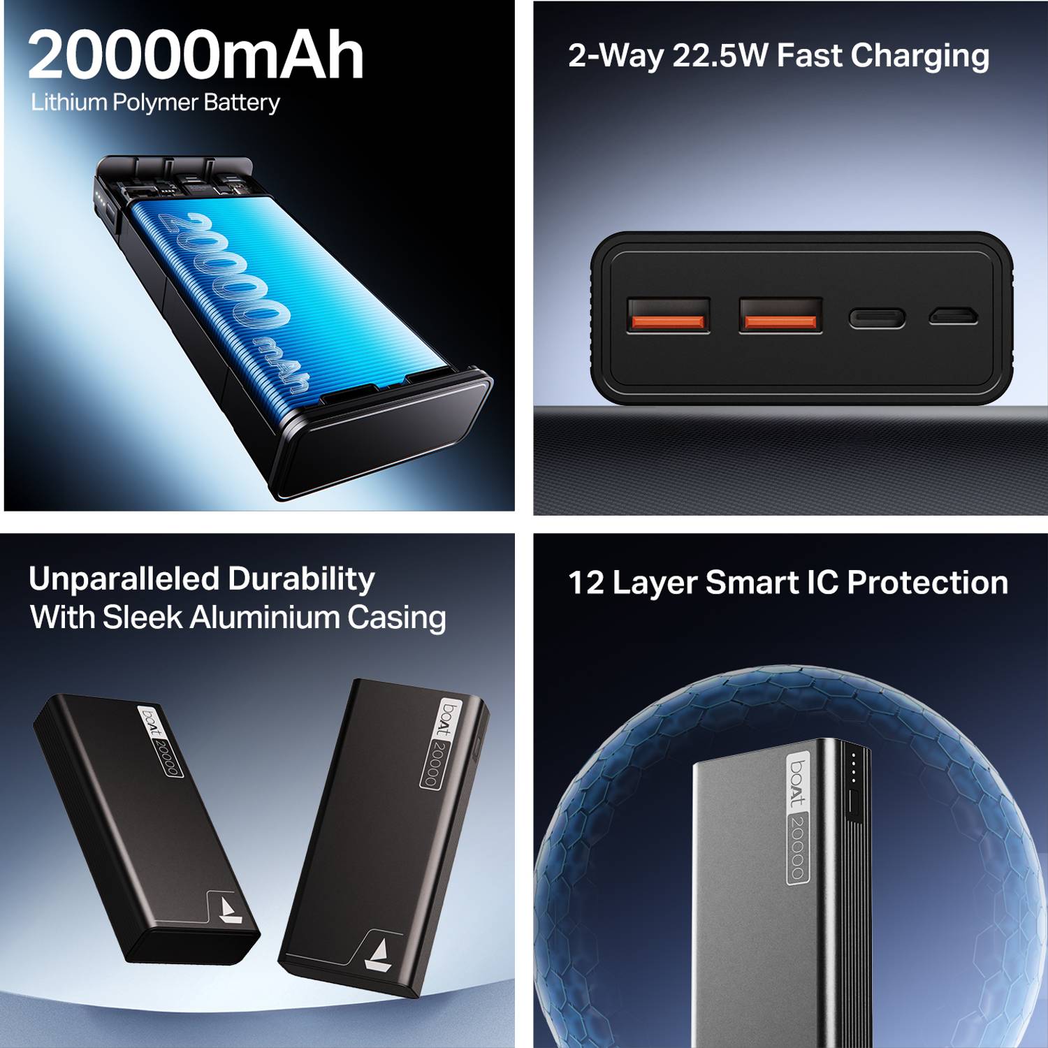 boAt 20000 mAh 22.5 W Power Bank (Carbon Black, Lithium Polymer, ... more