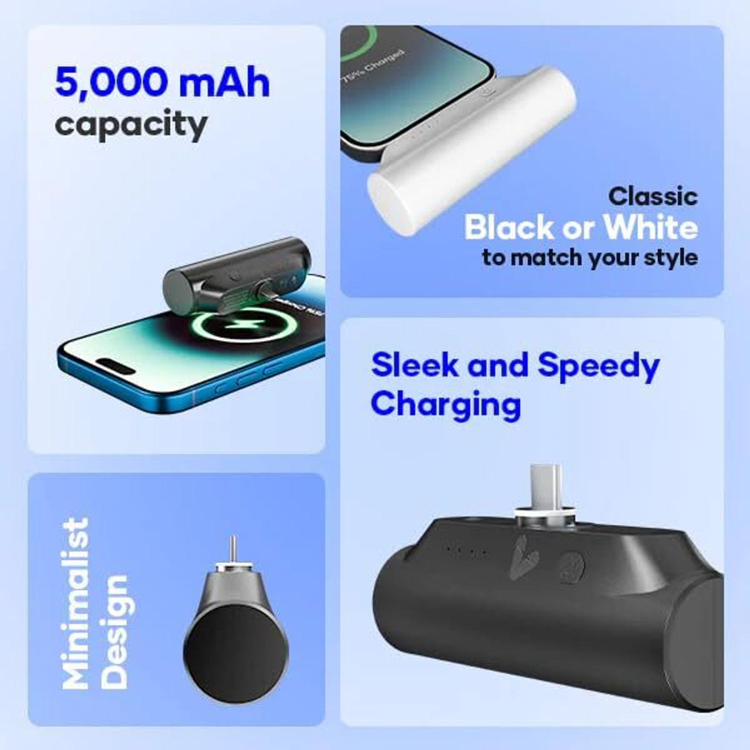 Image of Alain 5000 mAh 10 W Wired & Wireless Mini Pocket Size Power Bank