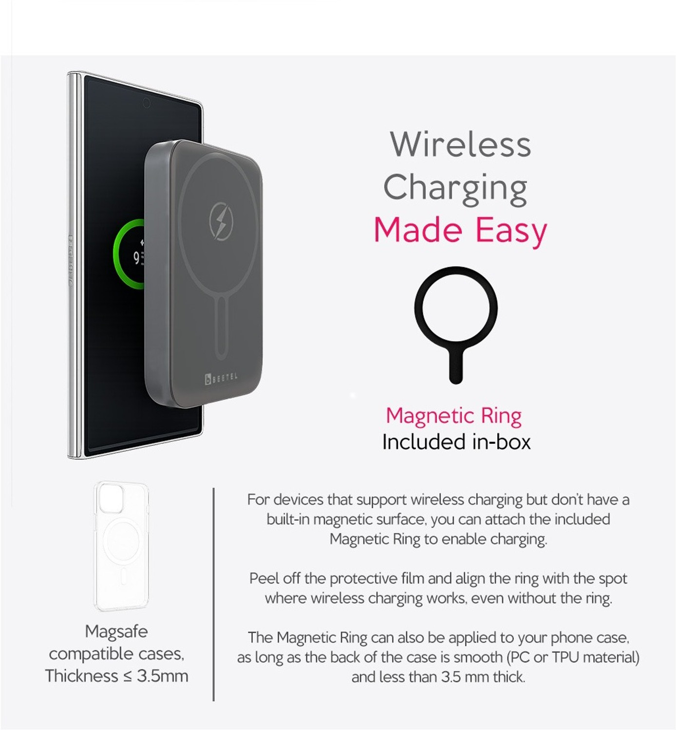Image of Beetel 10000 mAh 22.5 W Wired & Wireless With MagSafe Compact Pocket Size Power Bank