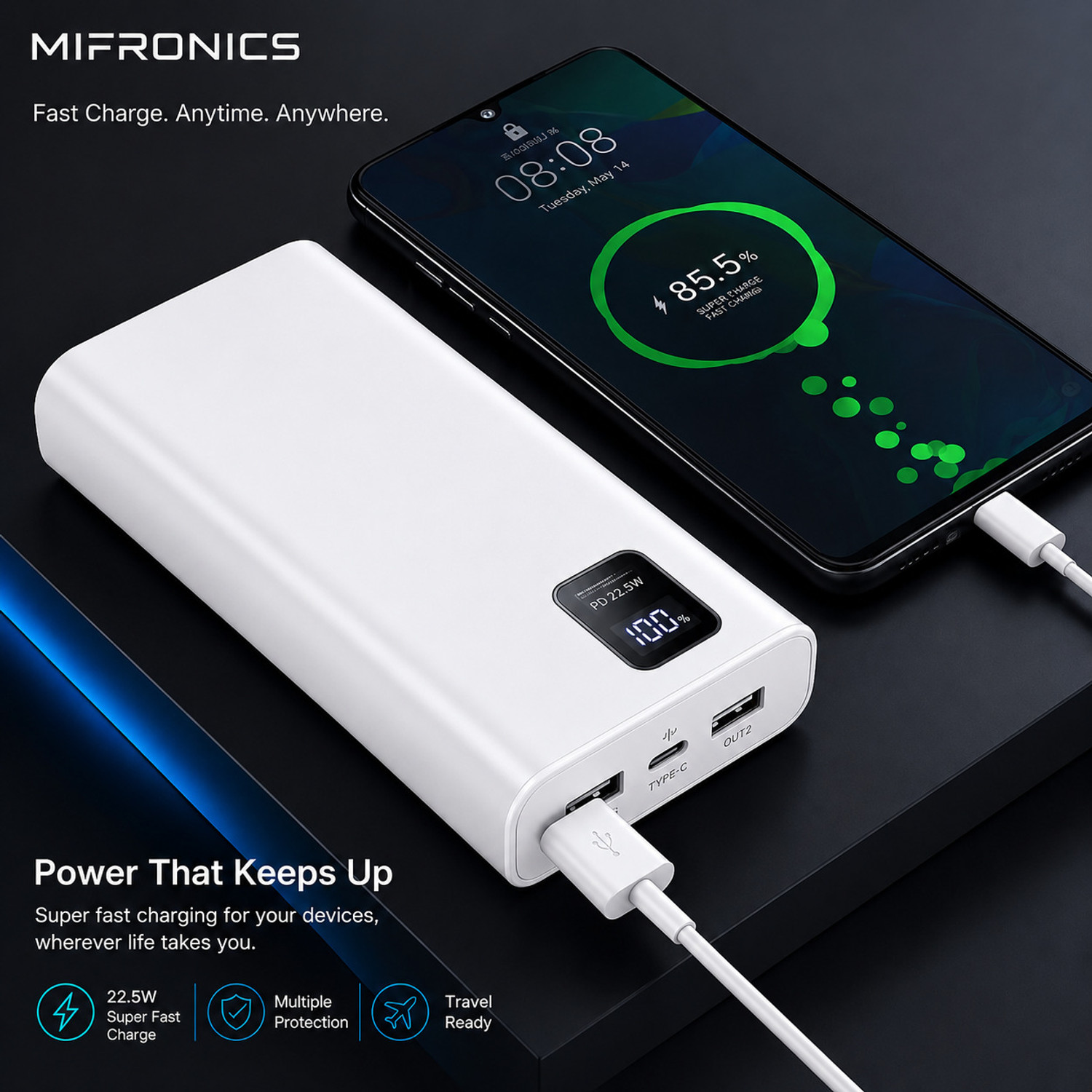 Image of MIFRONICS 20000 mAh 22.5 W Pocket Size Power Bank
