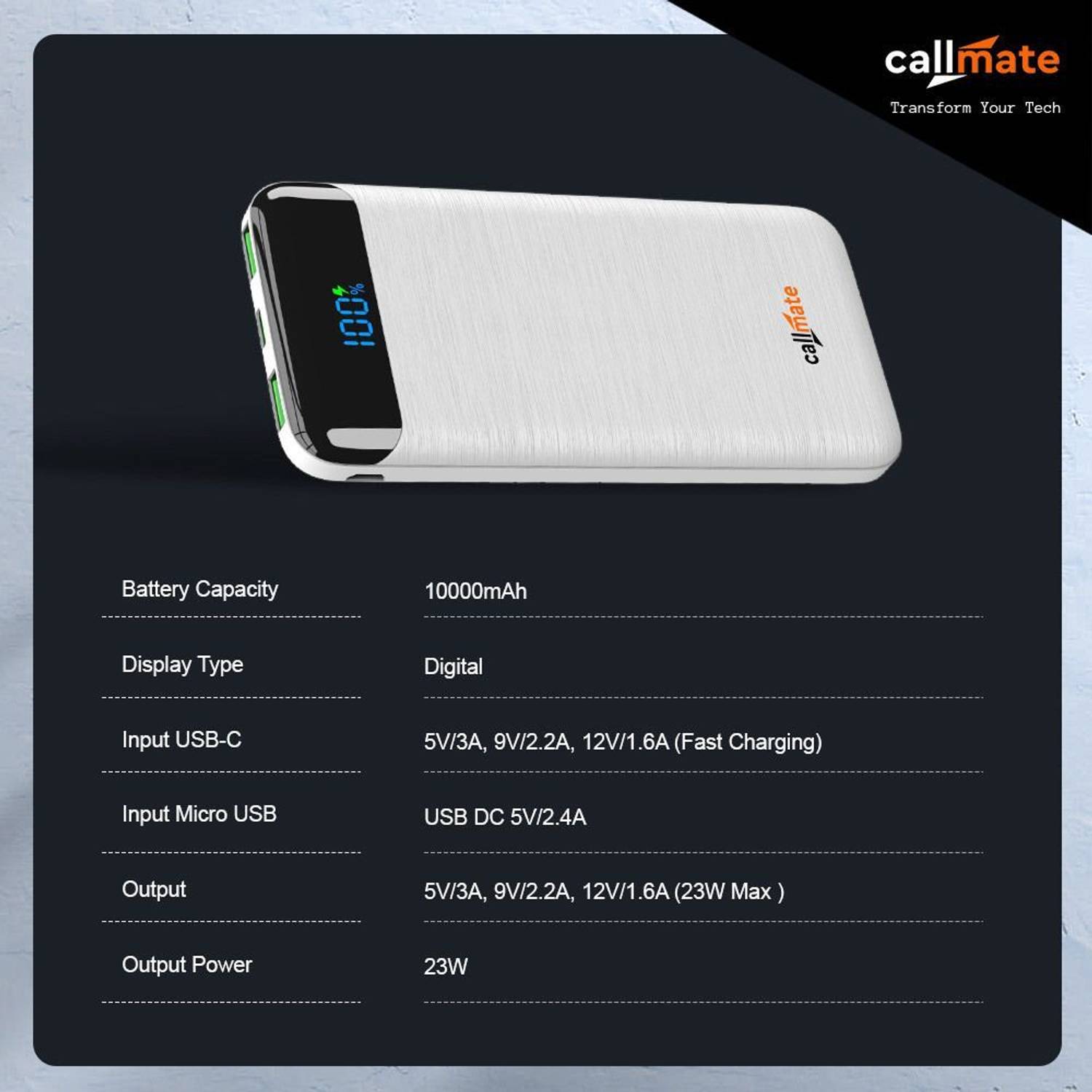 Callmate 10000 mAh 23W Power Bank White - Image 5