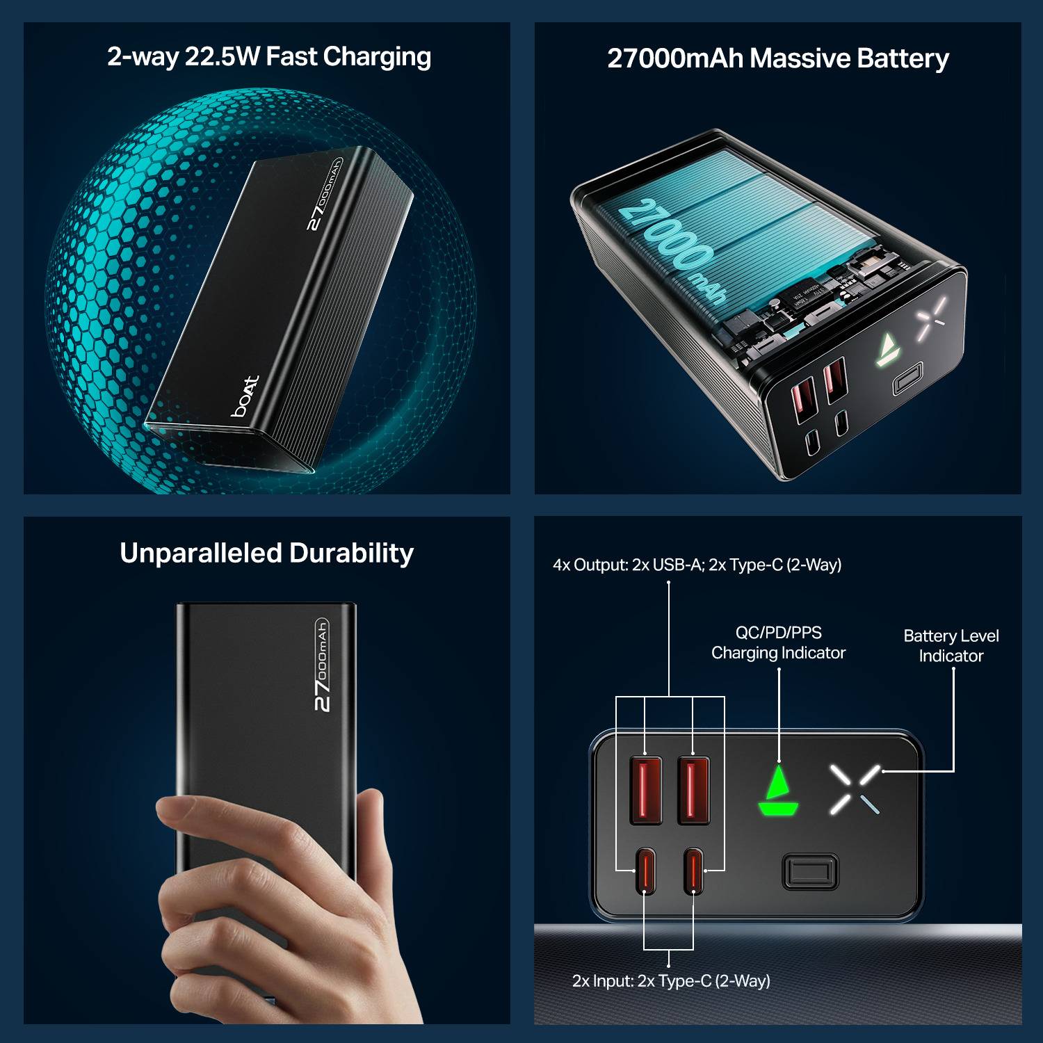 boAt 27000 mAh 22.5W Power Bank Black - Image 2
