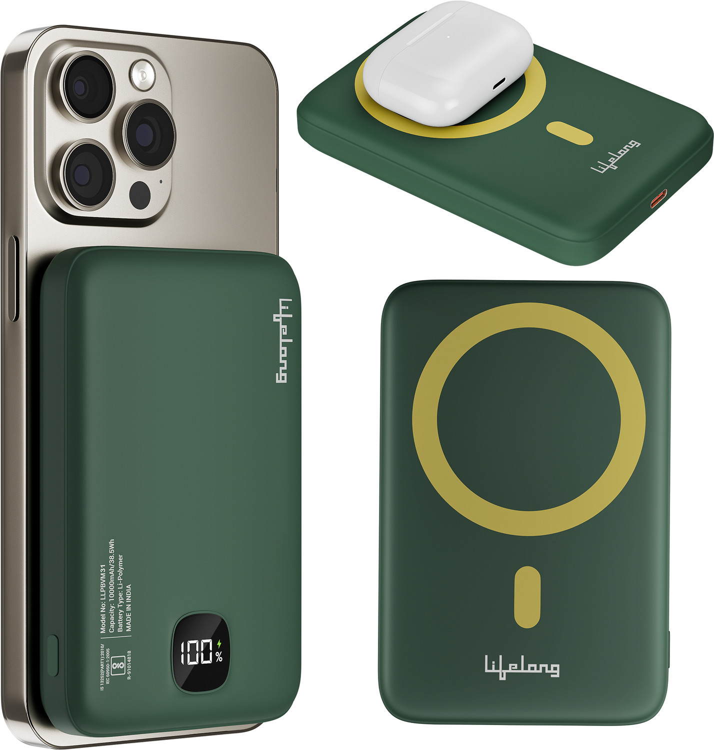 Image of Lifelong 10000 mAh 22.5 W Wired & Wireless Pocket Size Power Bank