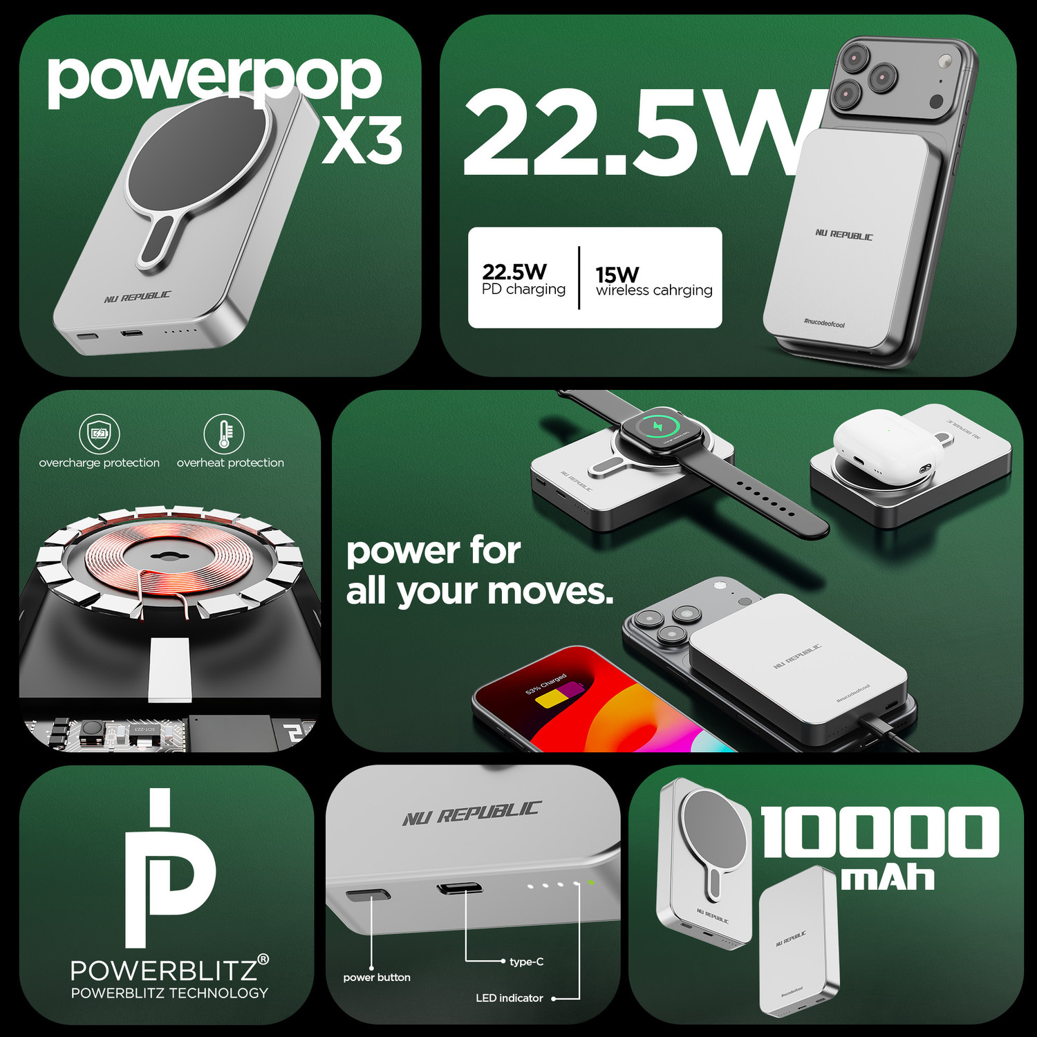 Image of Nu Republic 10000 mAh 22.5 W Wired & Wireless With MagSafe Compact Pocket Size Power Bank