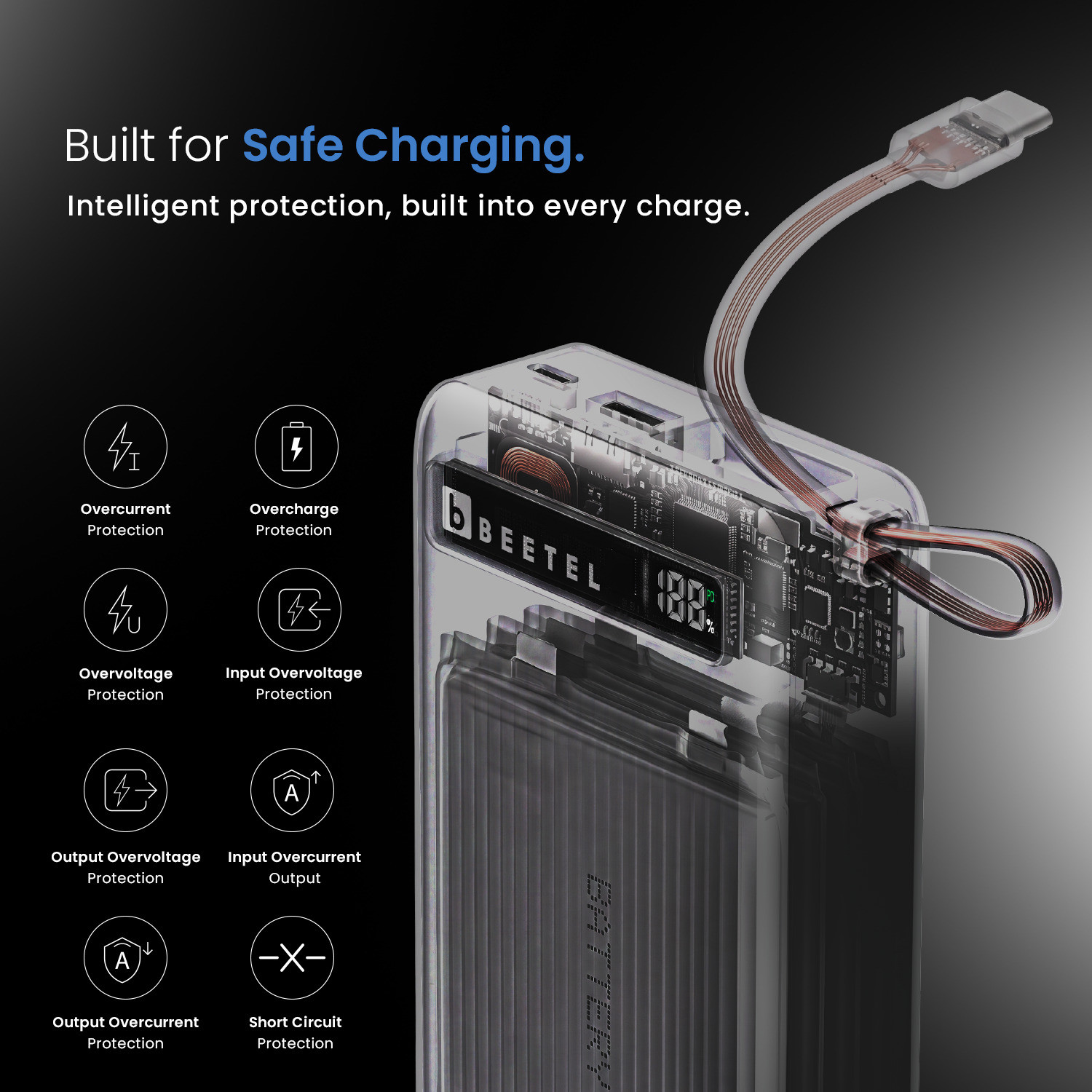Image of Beetel 20000 mAh 35 W Nano Pocket Size Power Bank (Black, Lithium Polymer, Fast Charging for Mobile, Tablet, Smartwatch, Earbuds, Speaker)