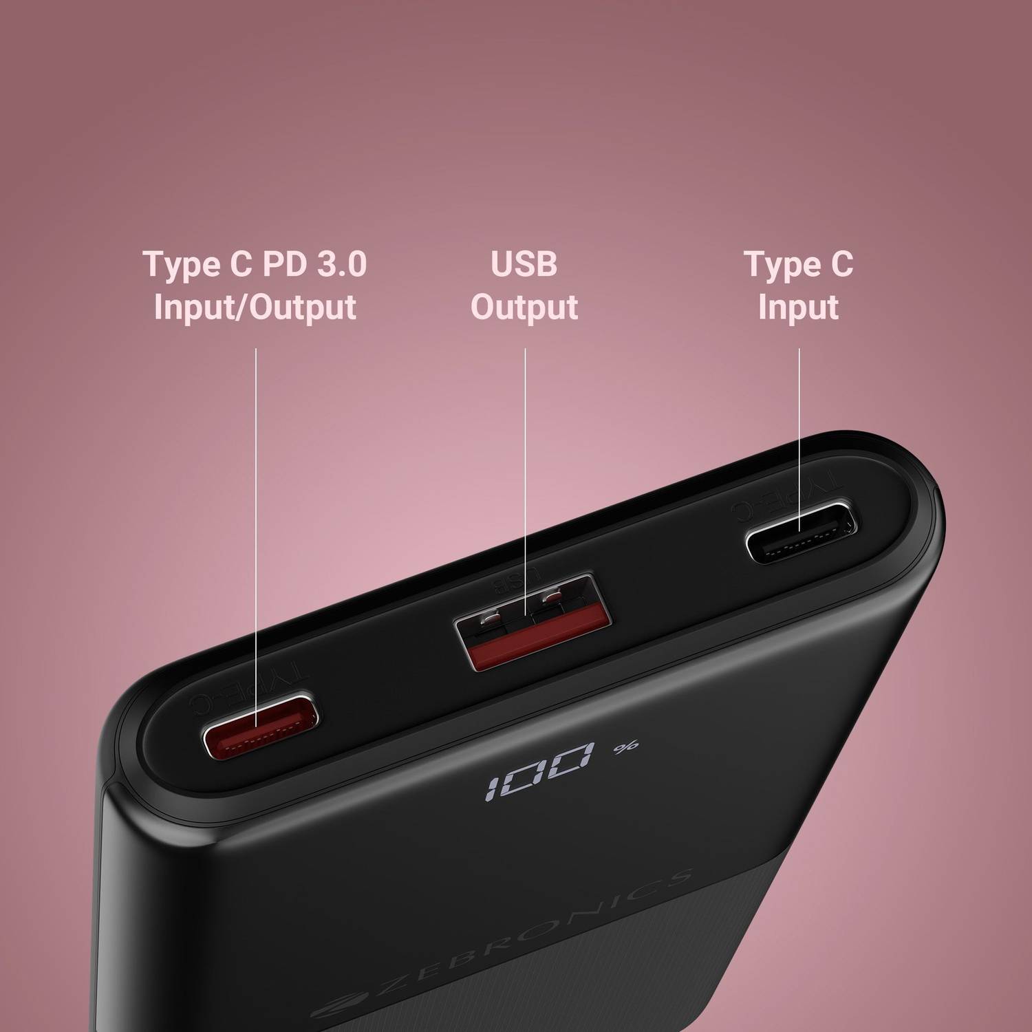 ZEBRONICS 10000mAh 22.5W Slim Power Bank (Black) - Image 3
