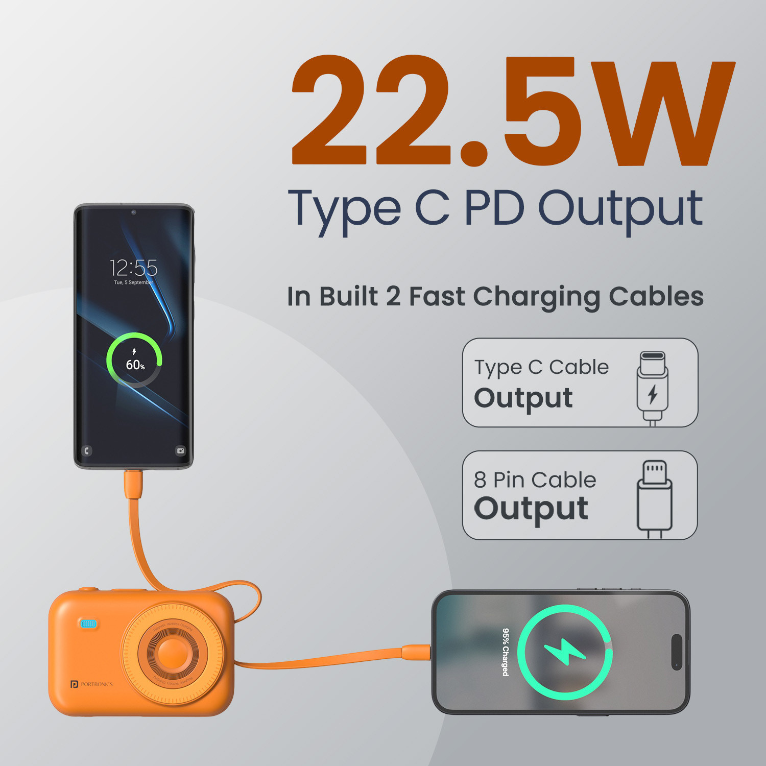 Image of Portronics 20000 mAh 22.5 W Wired & Wireless Compact Pocket Size Power Bank