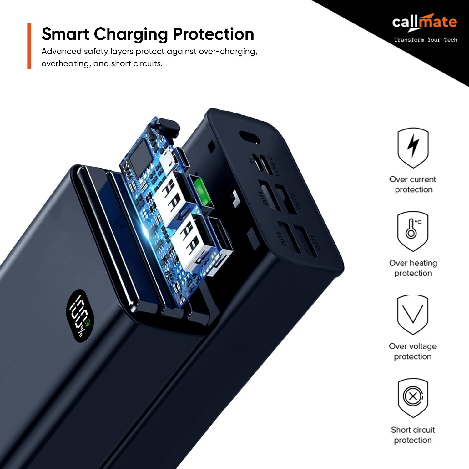 Image of Callmate 30000 mAh 23 W Power Bank (Blue, Lithium Polymer, Fast Charging for Mobile, Earbuds, Speaker, Tablet, Trimmer)