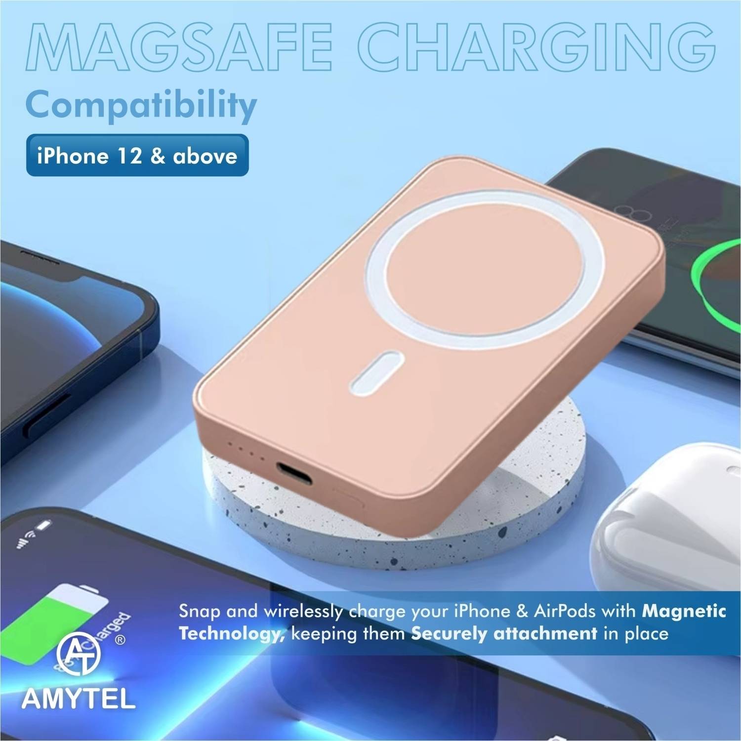 AMYTEL 10000 mAh Wireless Power Bank (25 W, Fast Charging, Power Delivery 2.0, Quick Charge 2.0) - Image 1