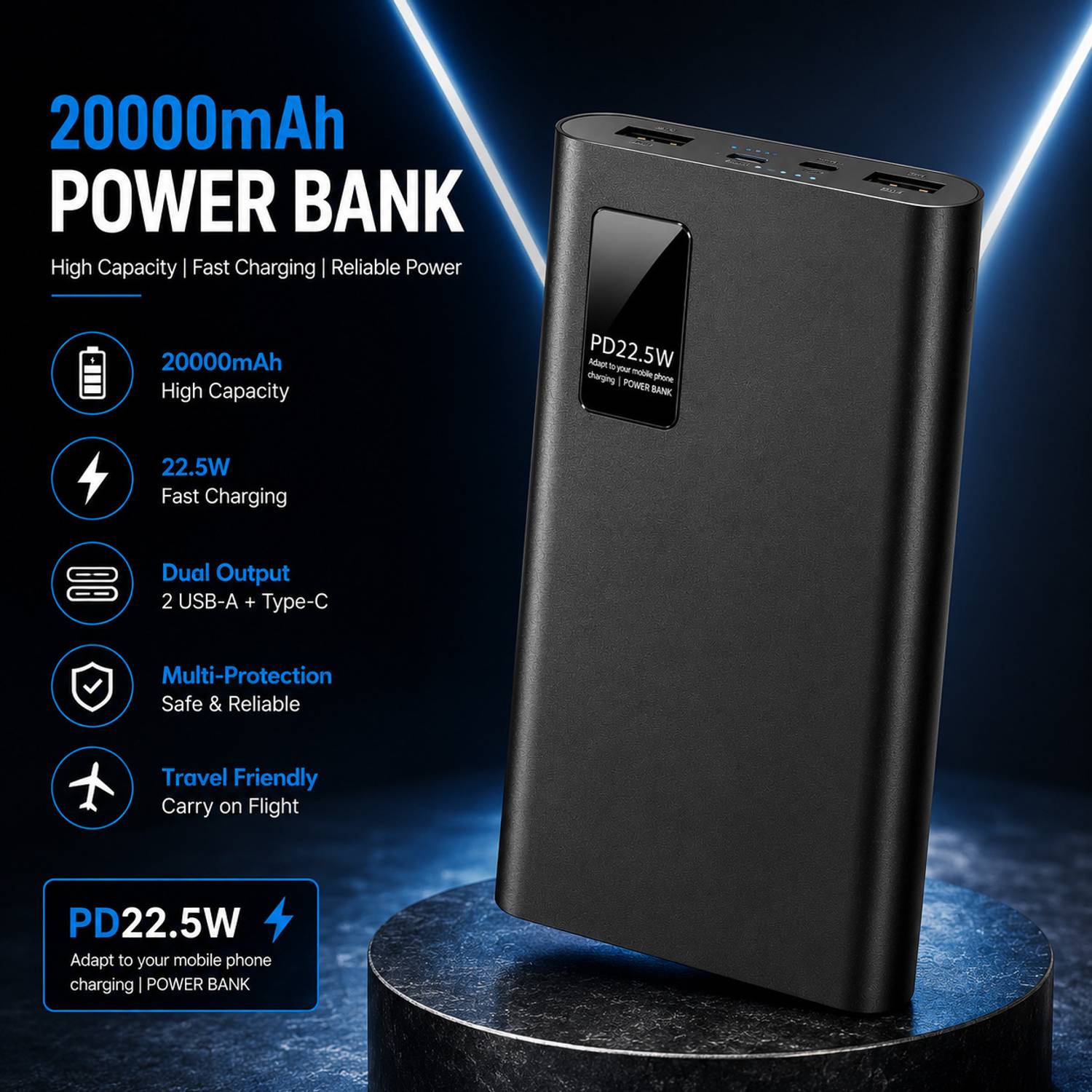 Piktel 200000 mAh 22.5W Black Power Bank - Image 1