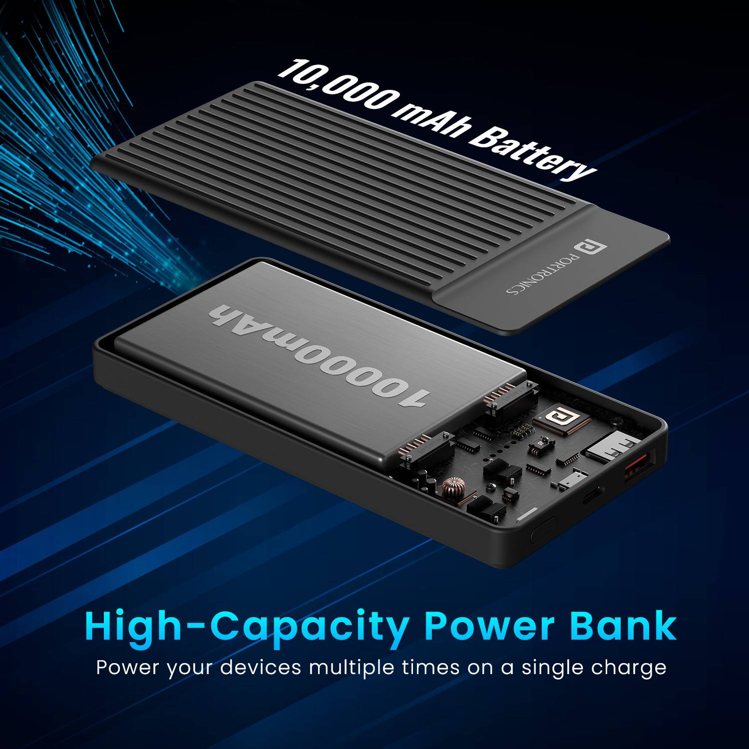 Portronics 10000 mAh 12W Slim Power Bank Black - Image 4