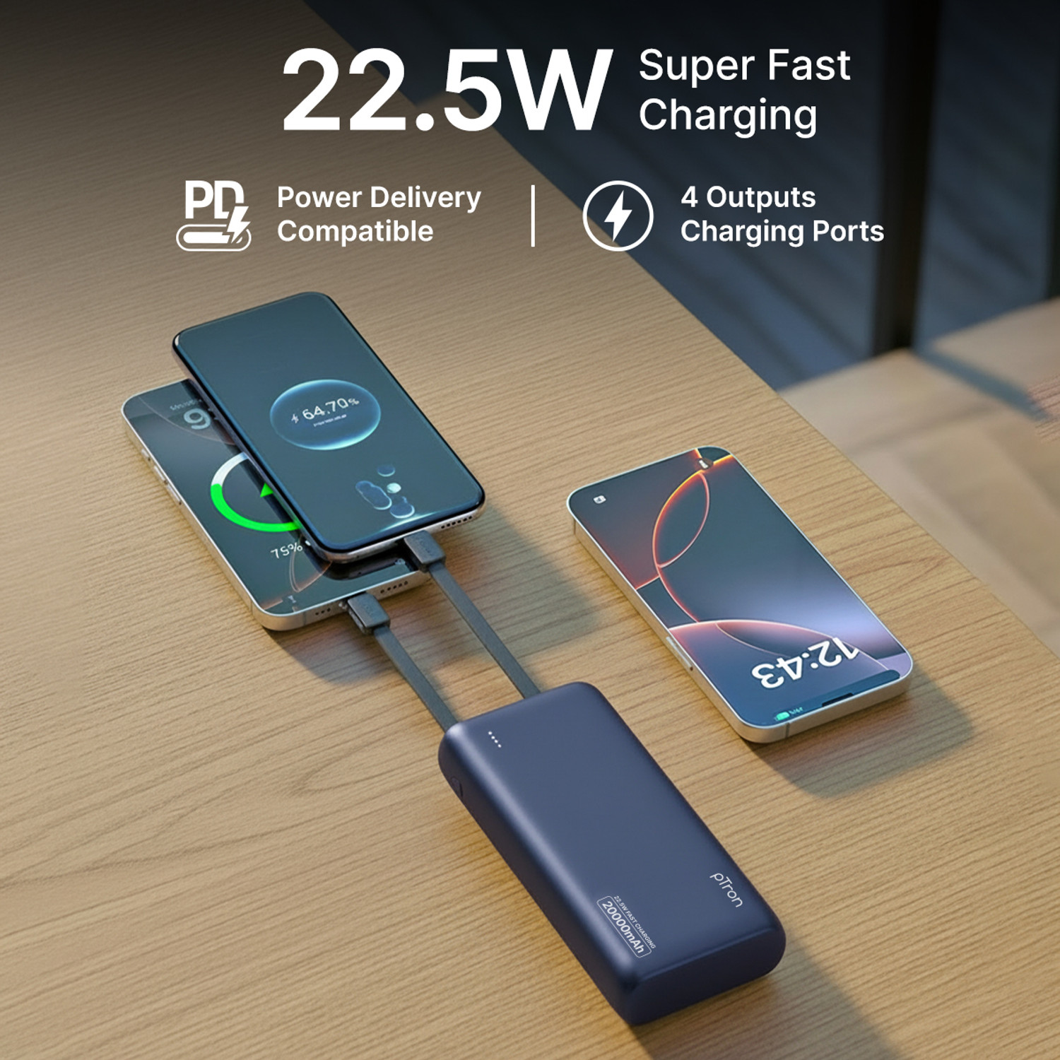 Image of PTron 20000 mAh 22.5 W Compact Pocket Size Power Bank