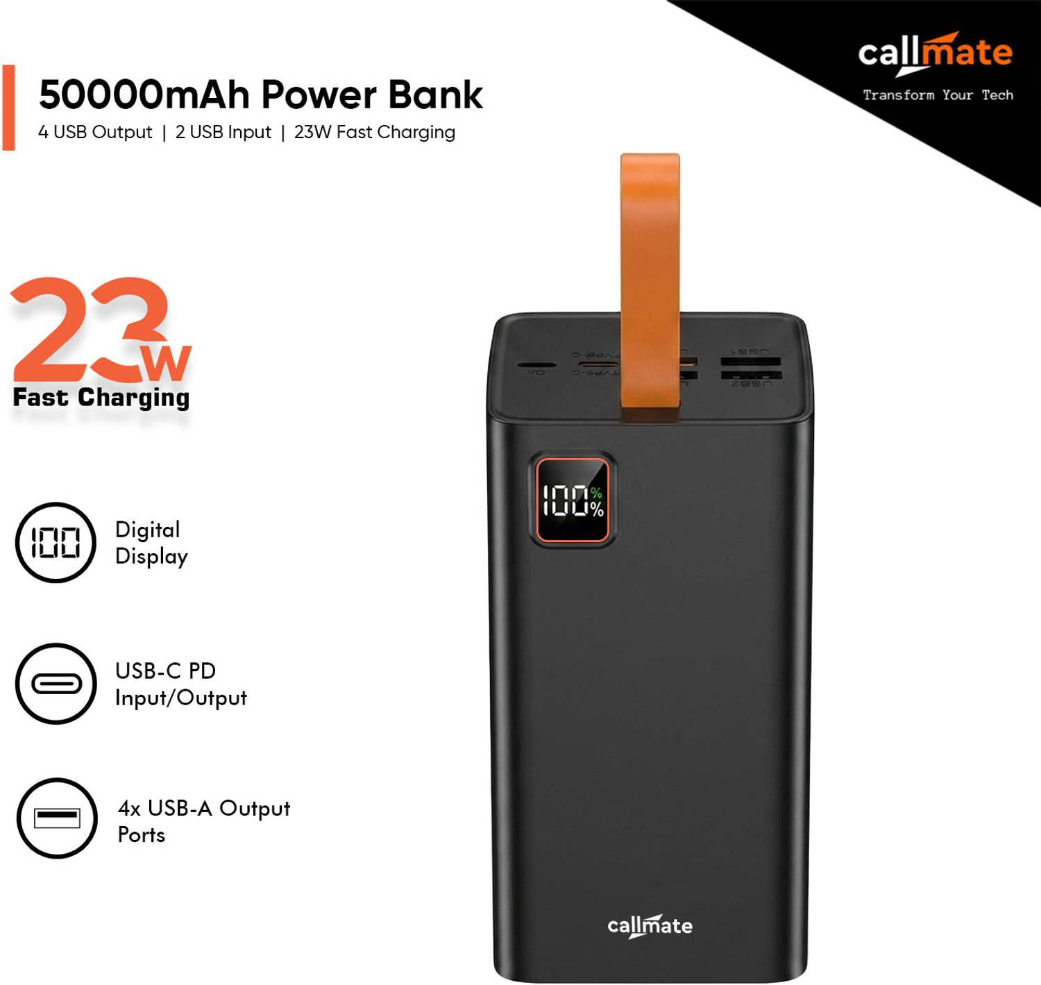 Callmate 50000 mAh 23W Power Bank Black - Image 2