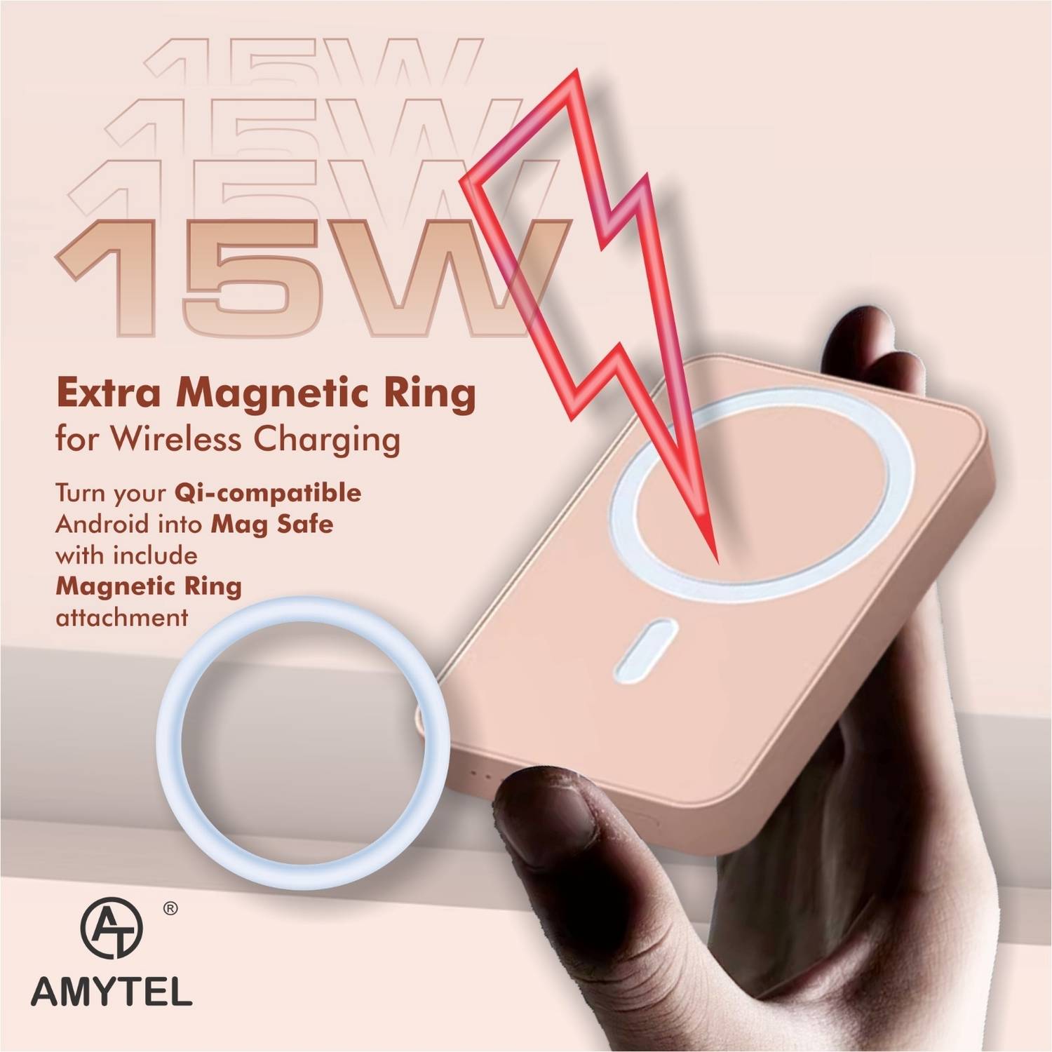 AMYTEL 10000 mAh Wireless Power Bank (25 W, Fast Charging, Power Delivery 2.0, Quick Charge 2.0) - Image 3