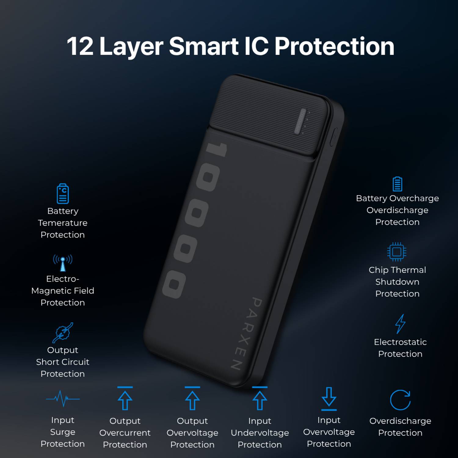 PARXEN 10000 mAh 22.5 W Slim Power Bank Black - Image 5