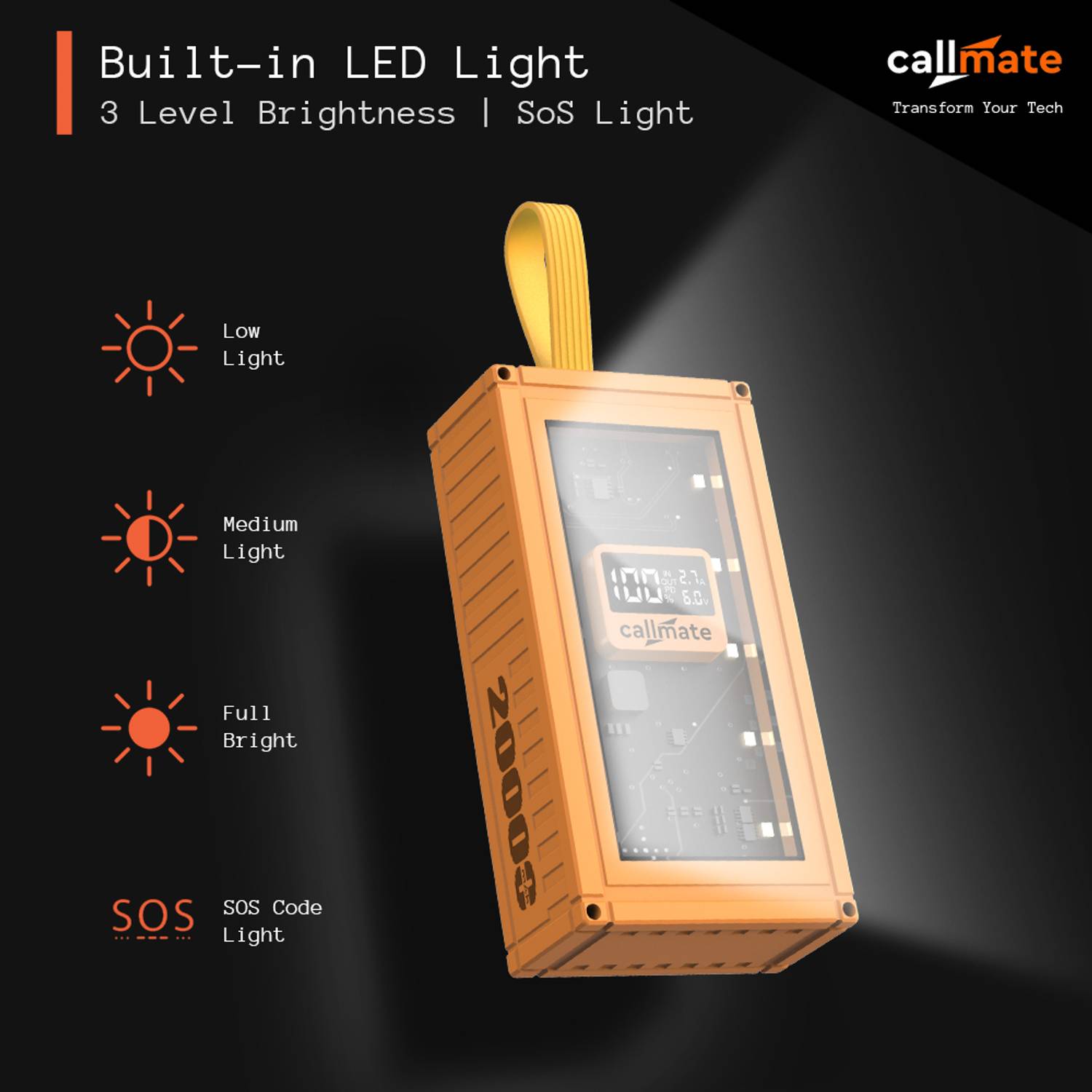 Callmate 20000 mAh 23W Yellow Power Bank - Image 4