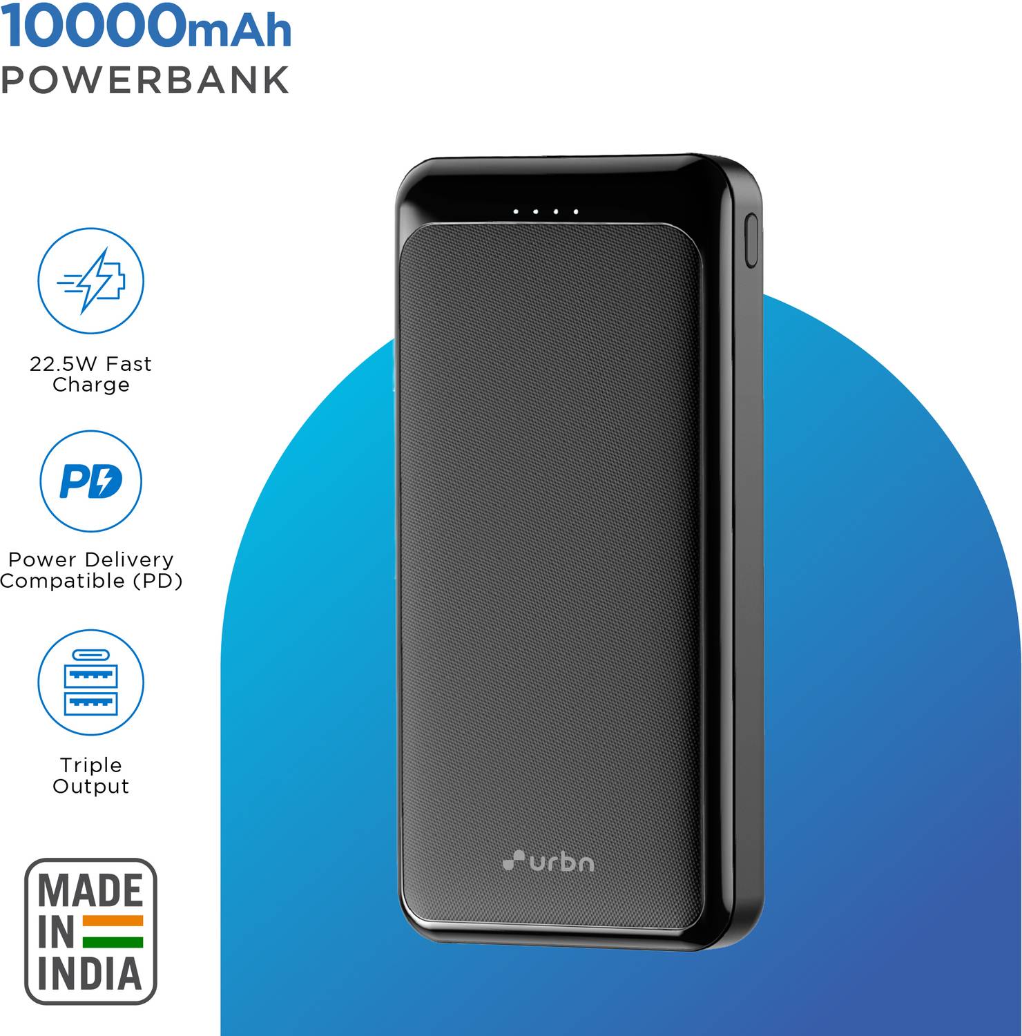 URBN 10000 mAh 22.5W Compact Power Bank Black - Image 2