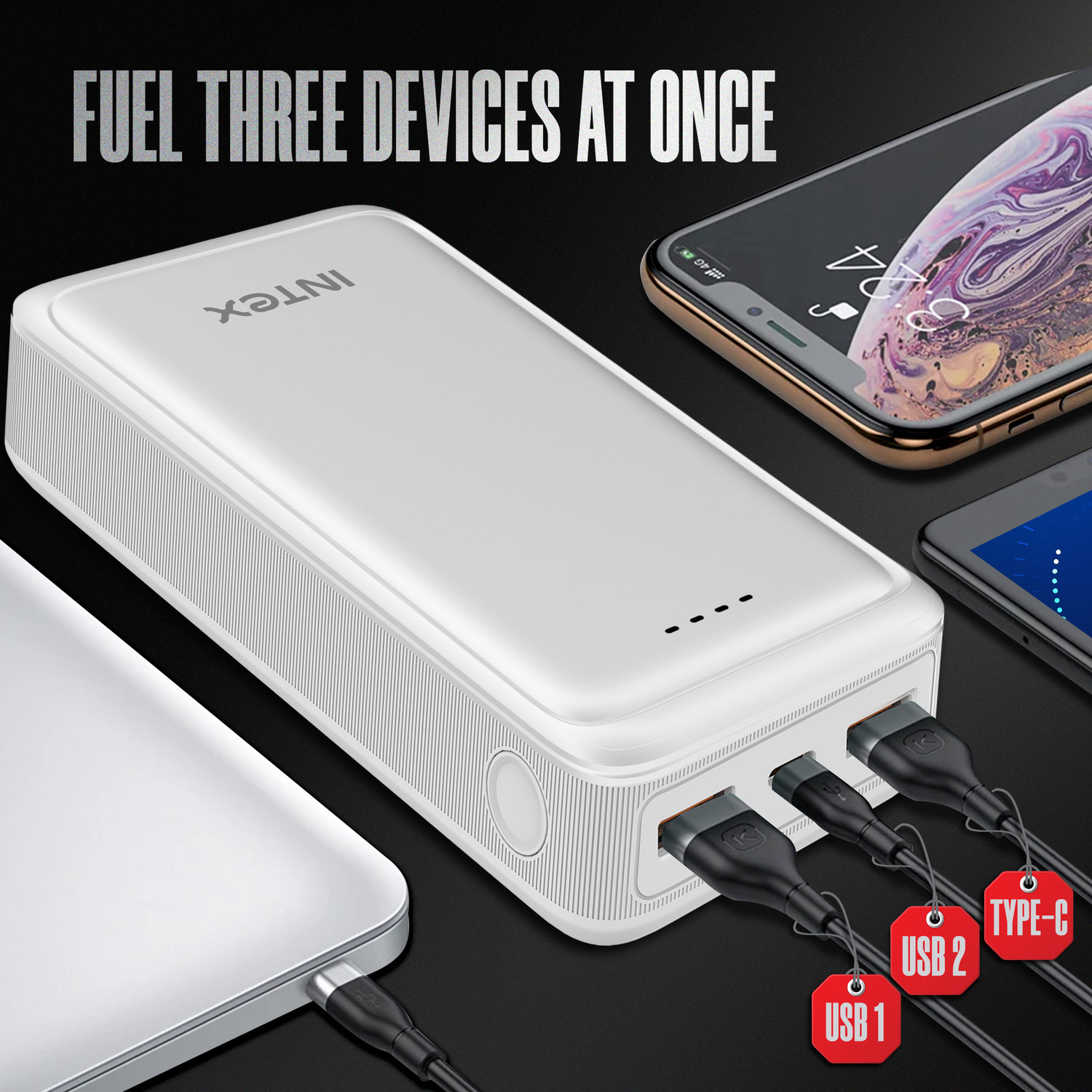 Image of Intex 20000 mAh 22 W Compact Power Bank (Creamy White, Lithium Polymer, Fast Charging for Mobile)