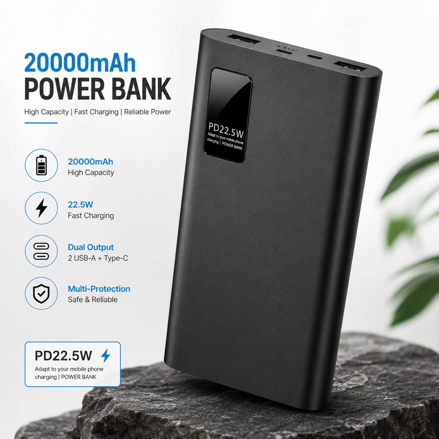 Piktel 200000 mAh 22.5W Black Power Bank - Image 2