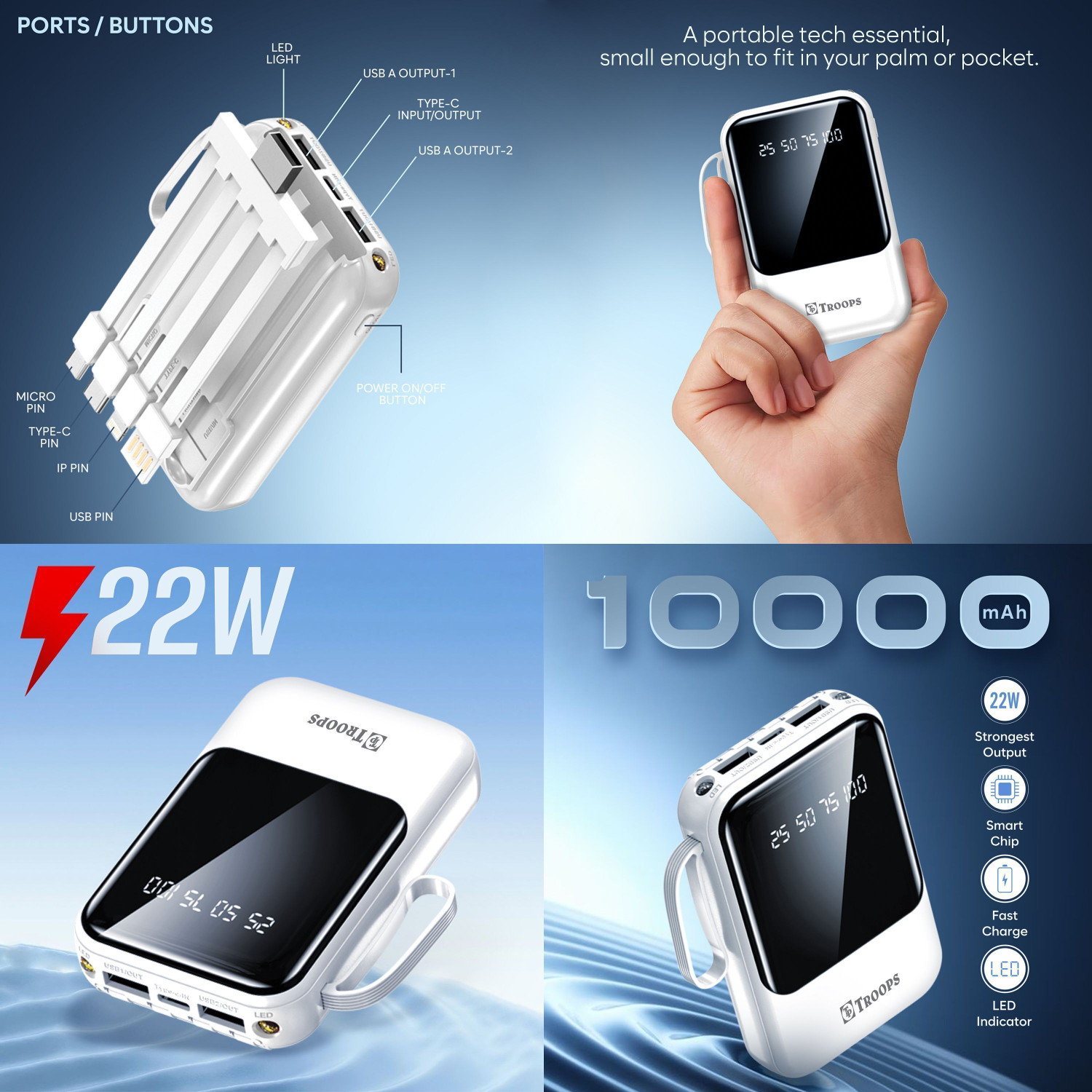 Image of TP TROOPS 10000 mAh 22 W Mini Pocket Size Power Bank