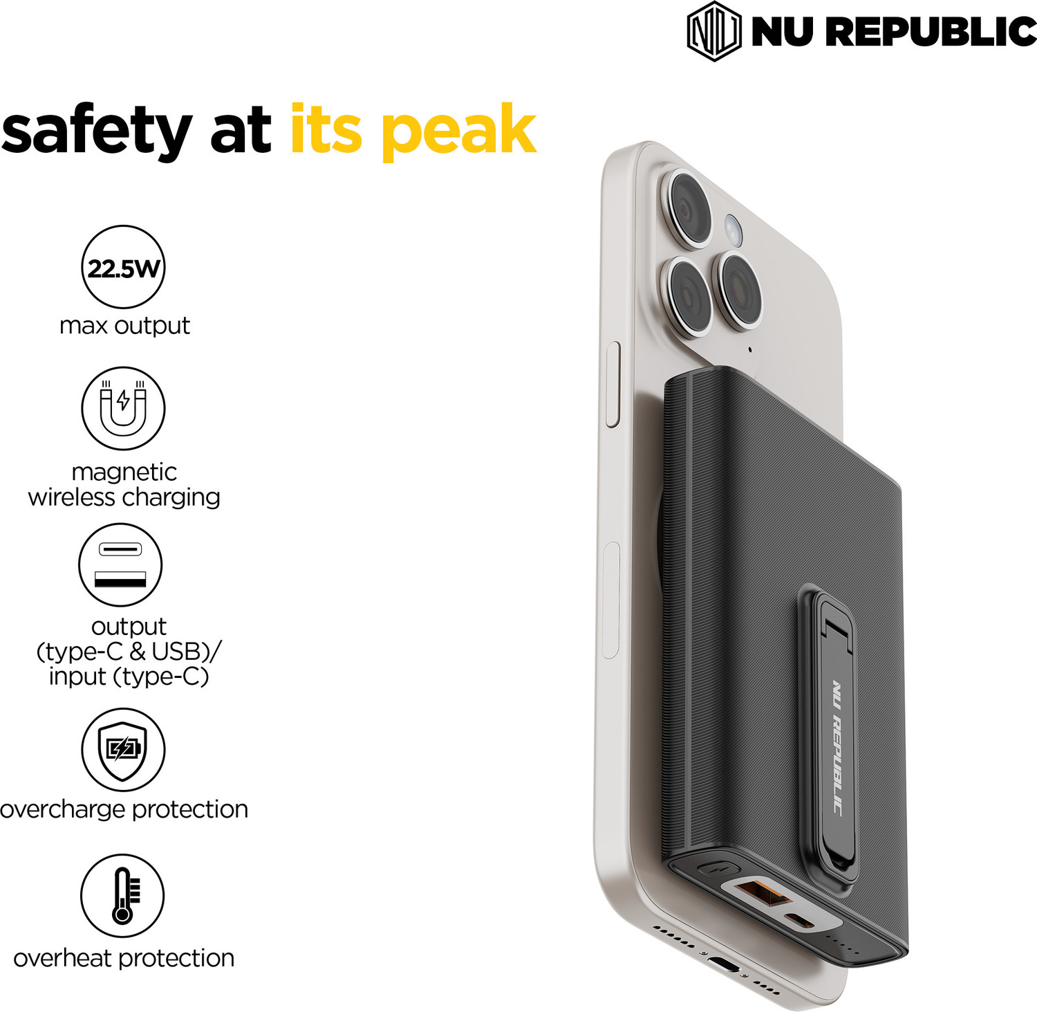 Image of Nu Republic 10000 mAh 22.5 W Wired & Wireless With MagSafe Compact Pocket Size Power Bank