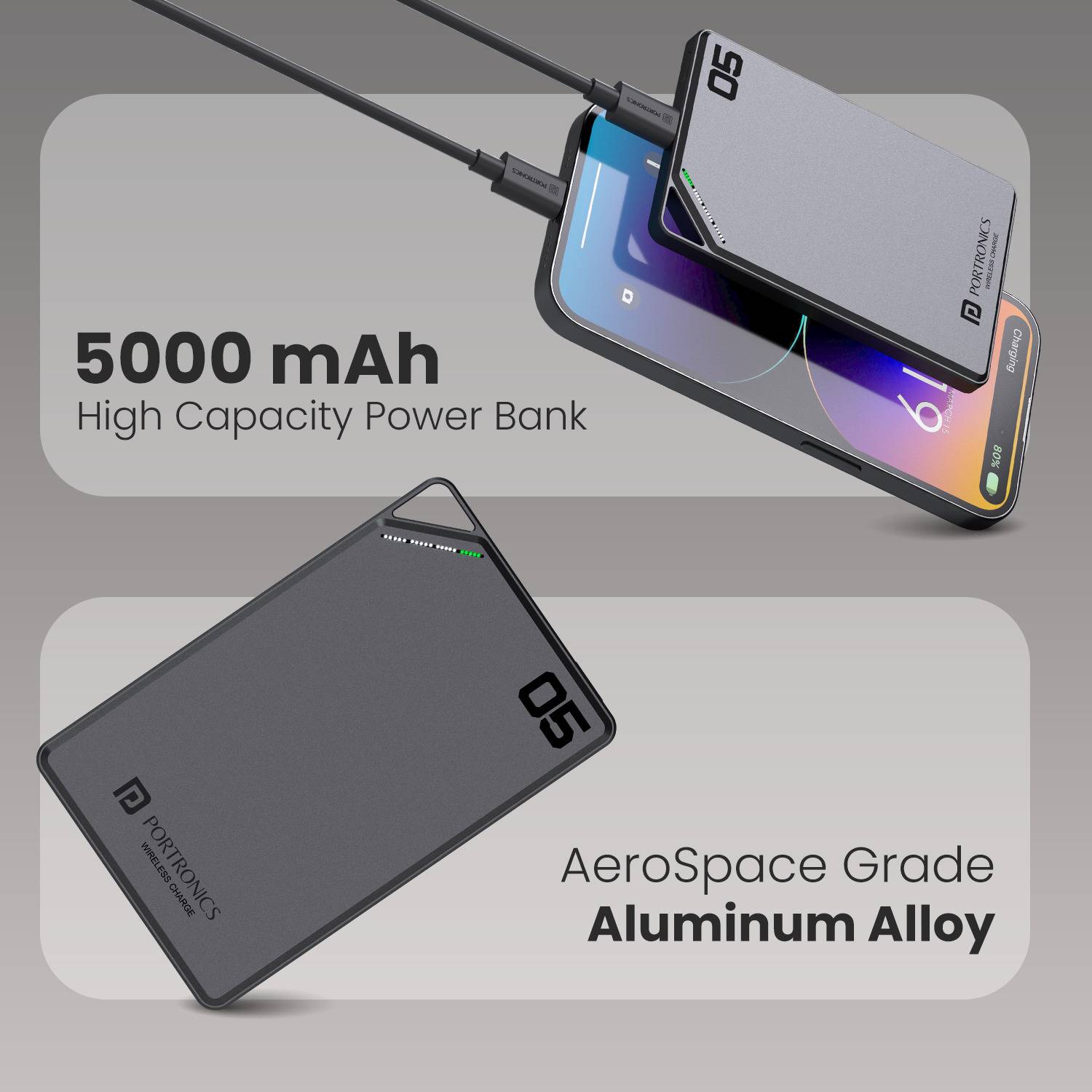 Portronics 5000 mAh 20W Wired & Wireless Pocket Power Bank - Image 3