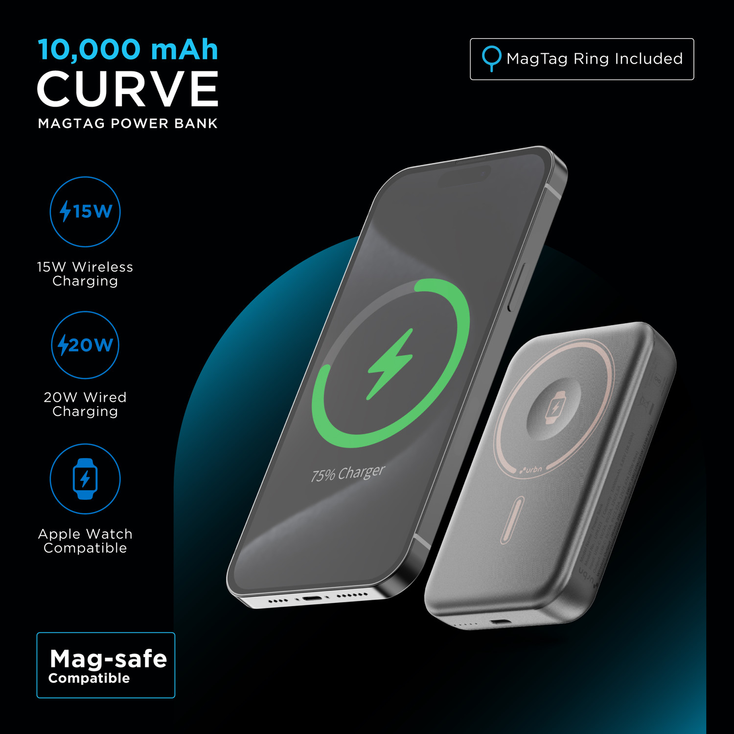 Image of URBN 10000 mAh 20 W Wired & Wireless With MagSafe Compact Pocket Size Power Bank