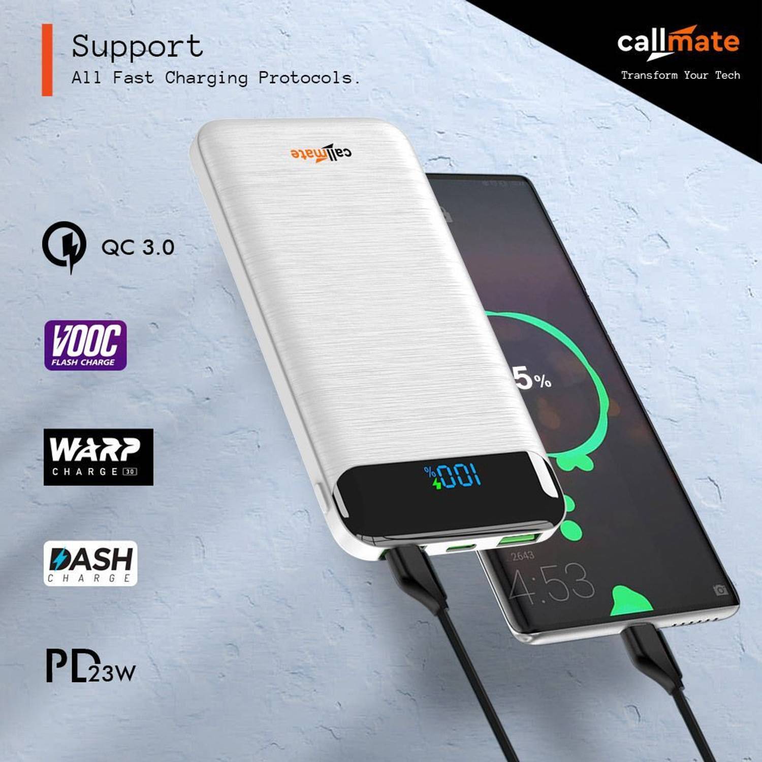 Callmate 10000 mAh 23W Power Bank White - Image 3
