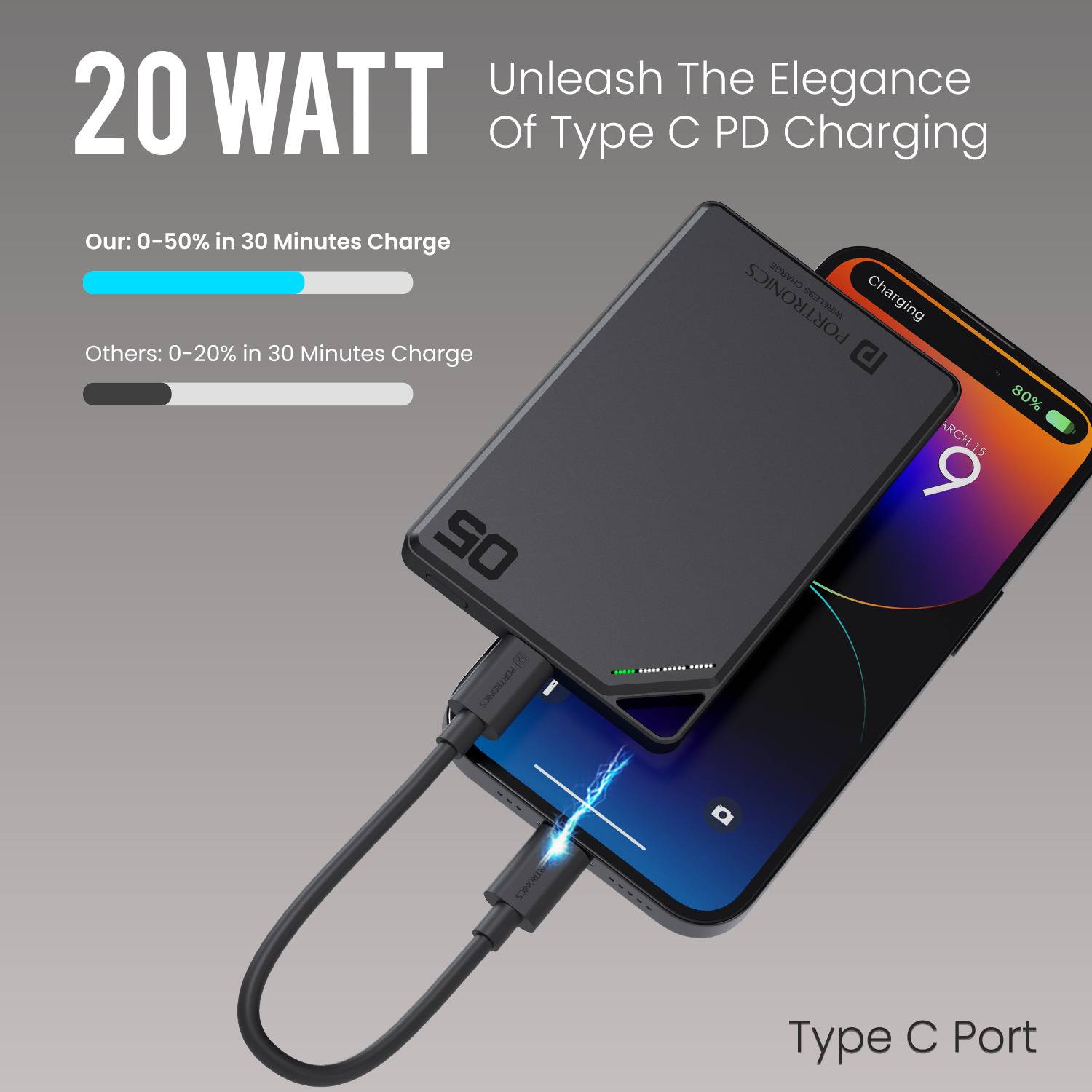 Portronics 5000 mAh 20W Wired & Wireless Pocket Power Bank - Image 2