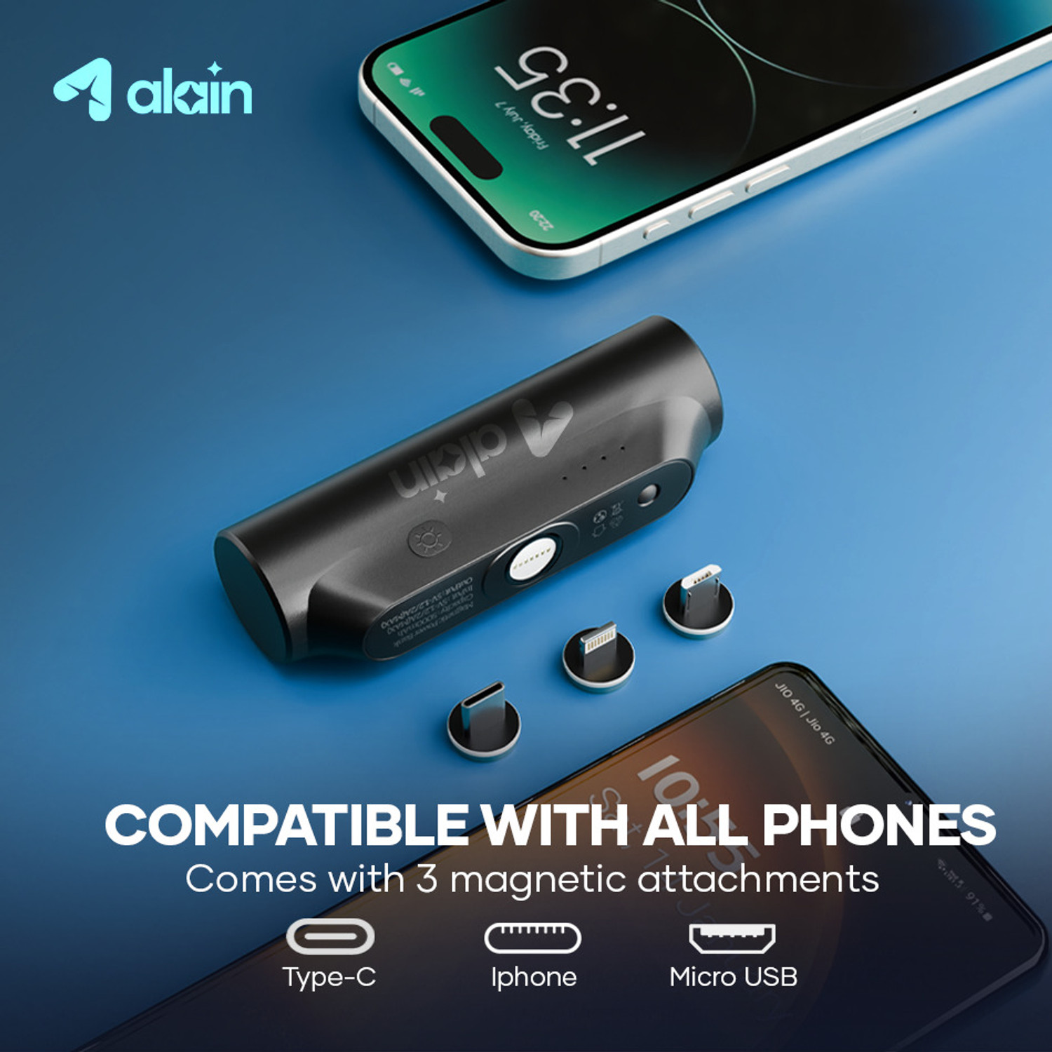 Image of Alain 5000 mAh 10 W Wired & Wireless Mini Pocket Size Power Bank