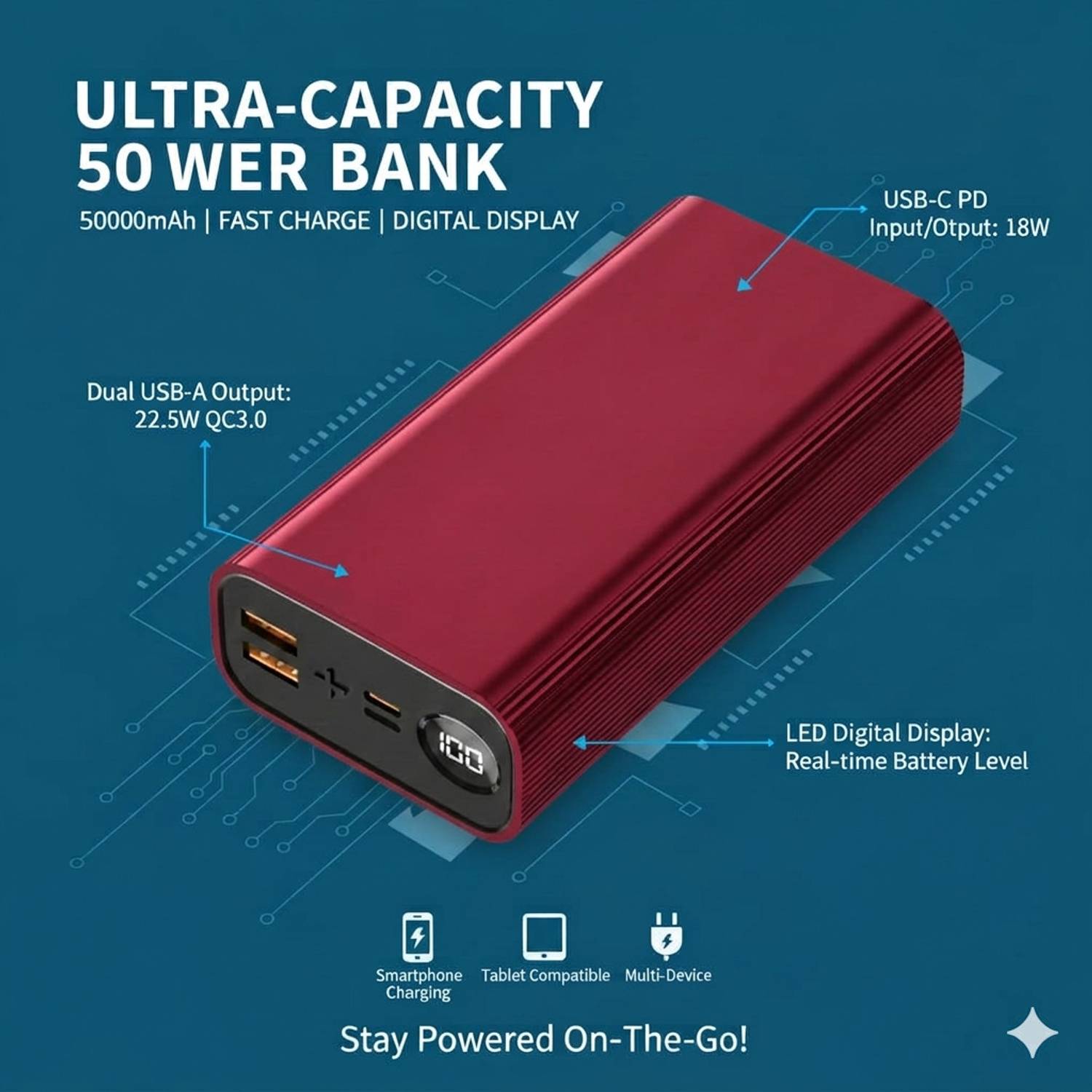 FAHIG 55000 mAh 22.5W Red Power Bank - Image 4